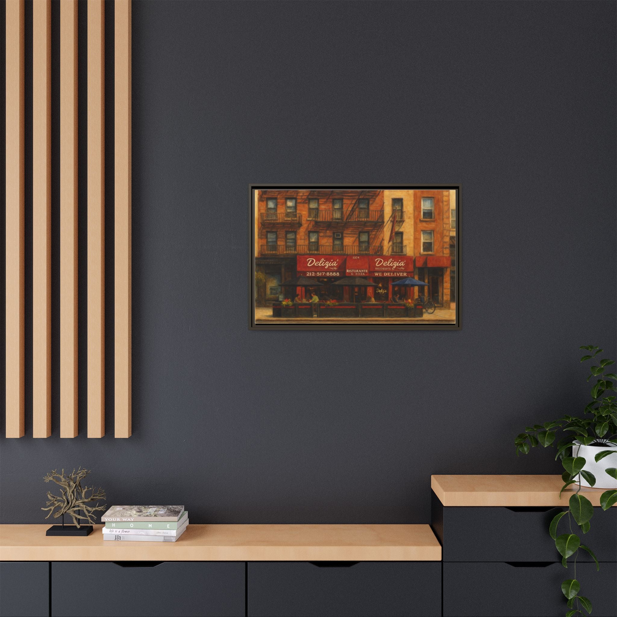 Delizia Pizza — Restaurant Print | Matte Canvas + Wooden Frame