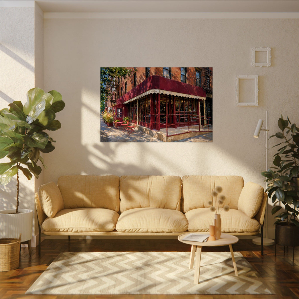 Le Dive art poster on the wall above a sofa