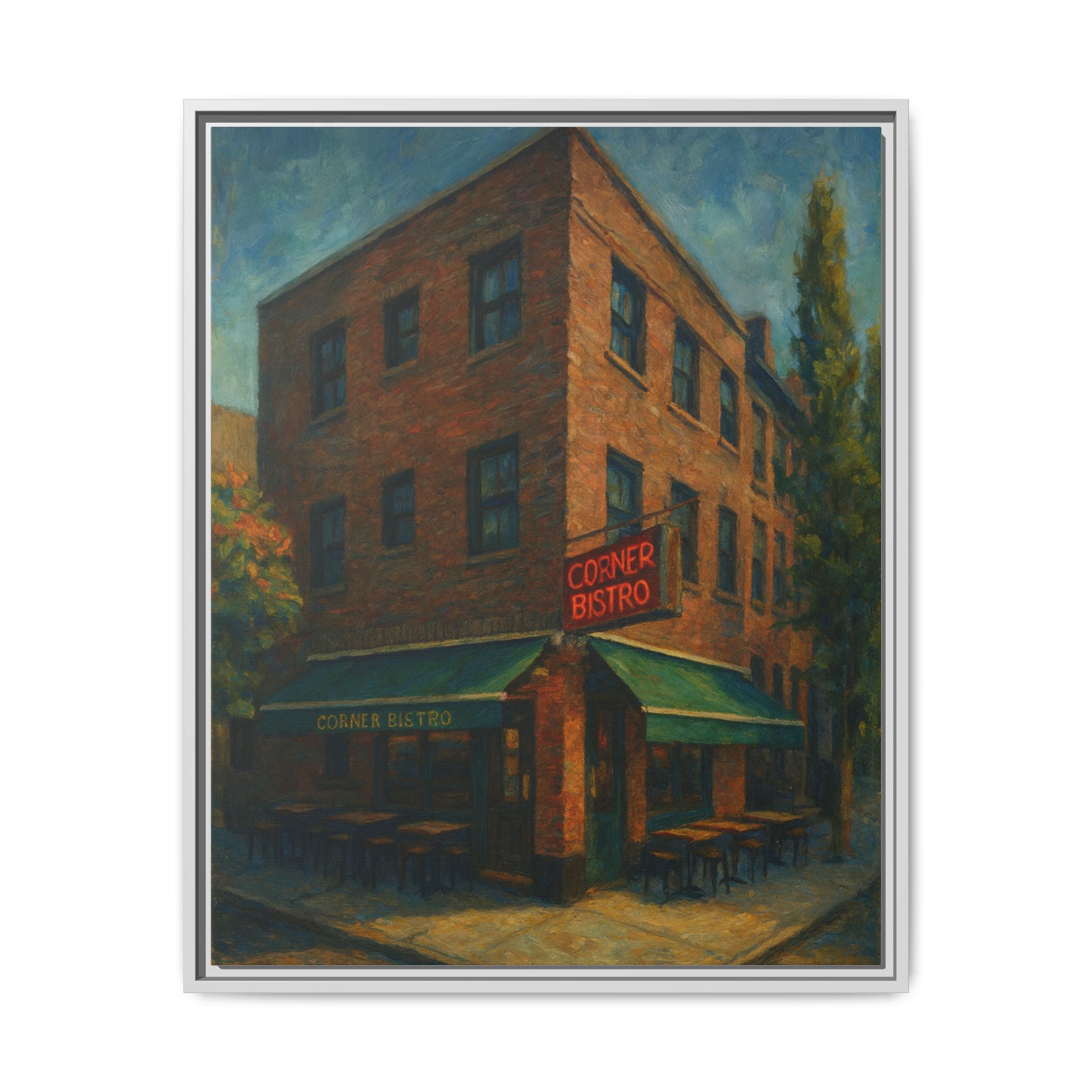 Corner Bistro  — Restaurant Print | Matte Canvas + Wooden Frame