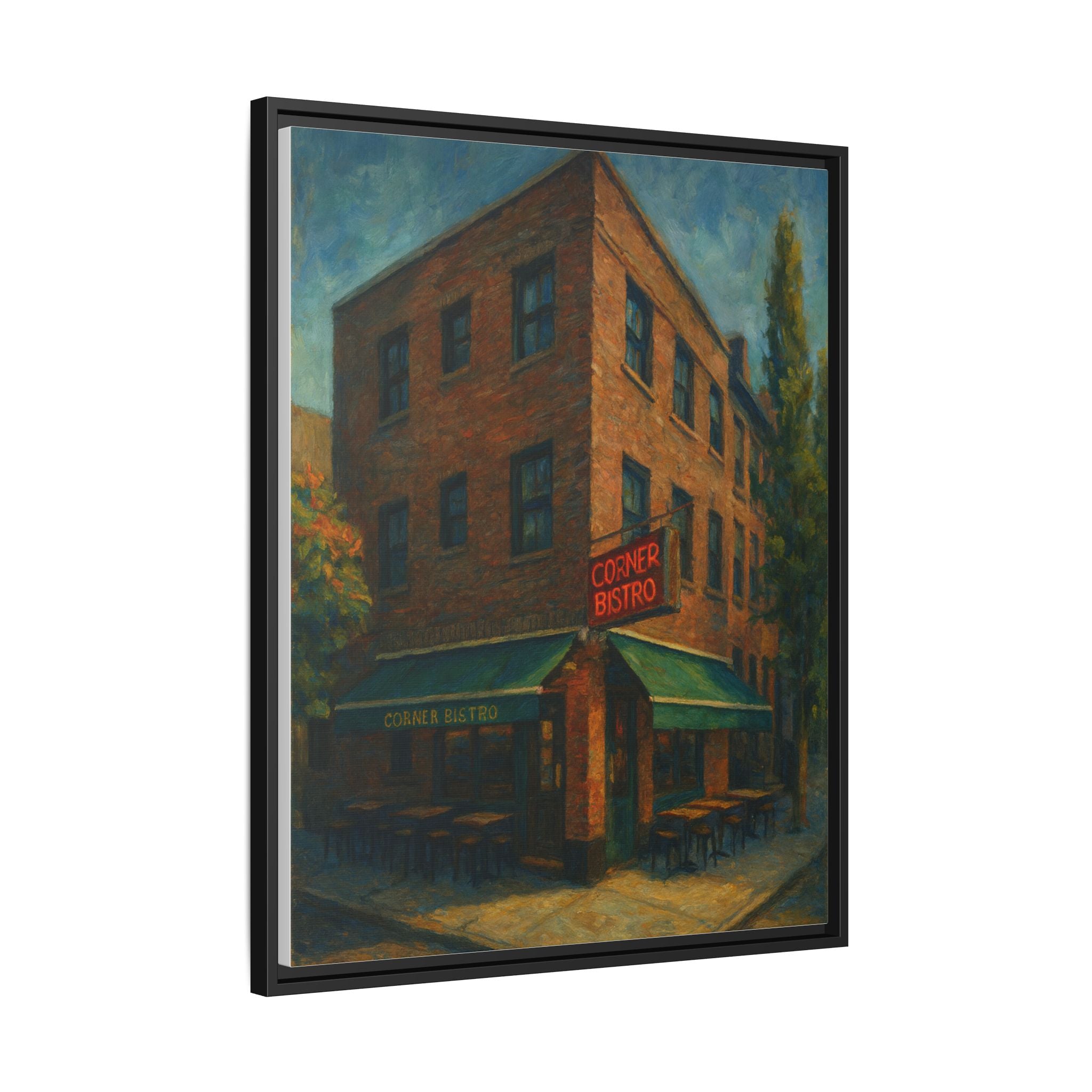 Corner Bistro  — Restaurant Print | Matte Canvas + Wooden Frame