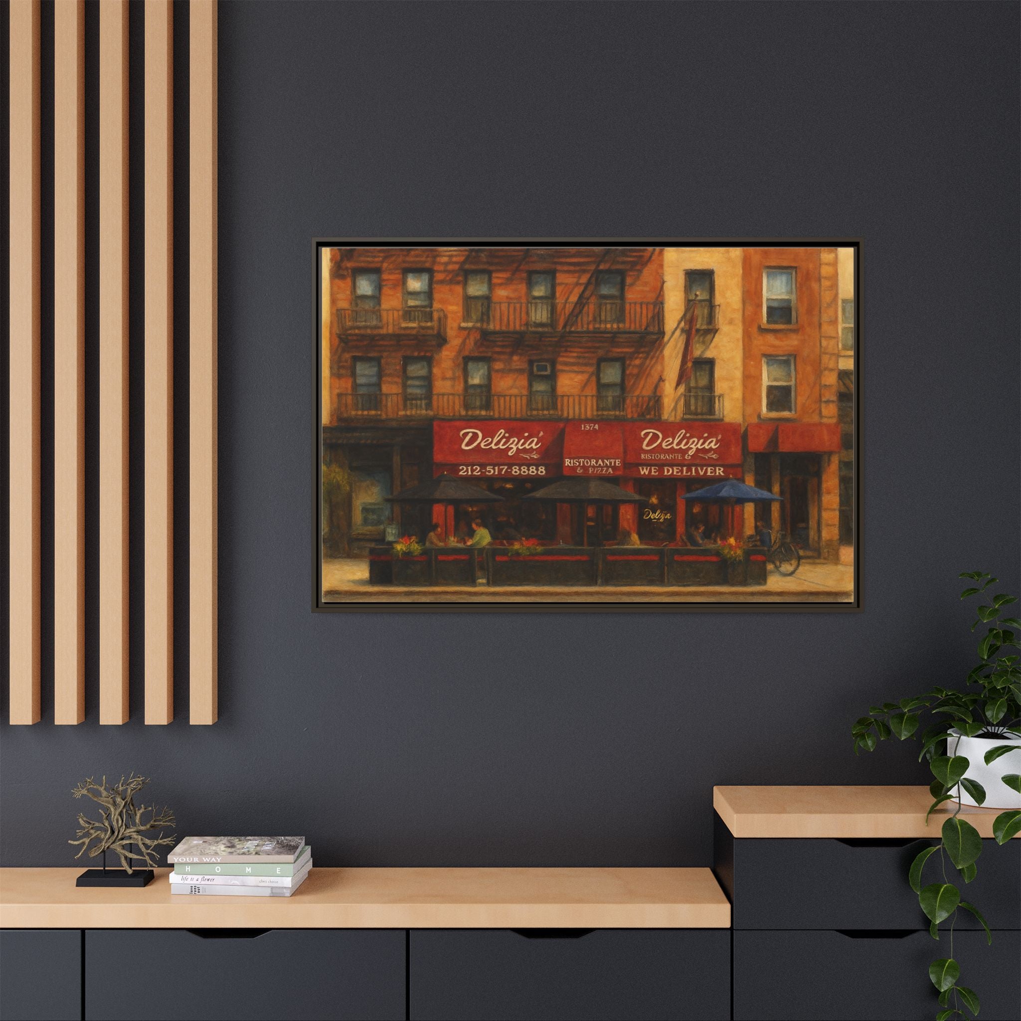 Delizia Pizza — Restaurant Print | Matte Canvas + Wooden Frame
