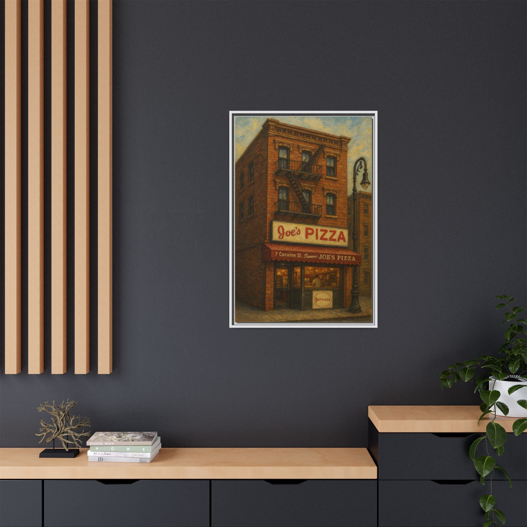Joe's Pizza — Restaurant Print | Matte Canvas + Wooden Frame