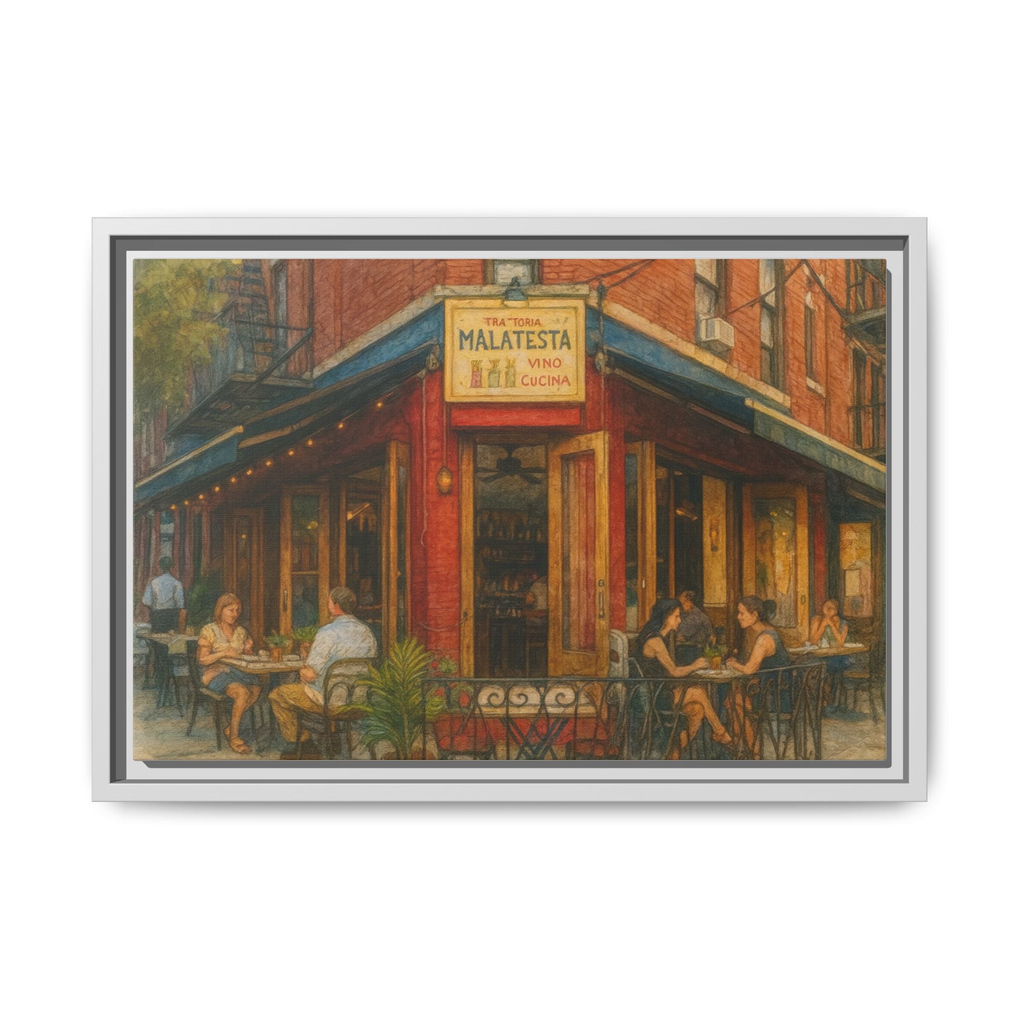 Malatesta Trattoria — Restaurant Print | Matte Canvas + Wooden Frame