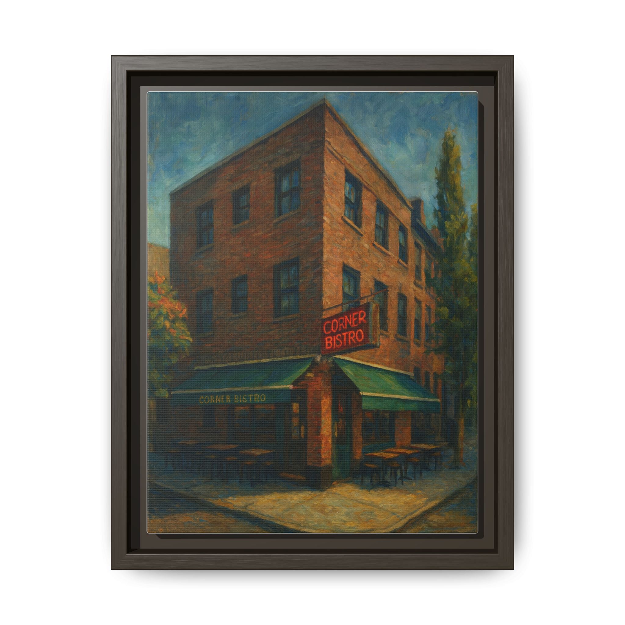 Corner Bistro  — Restaurant Print | Matte Canvas + Wooden Frame