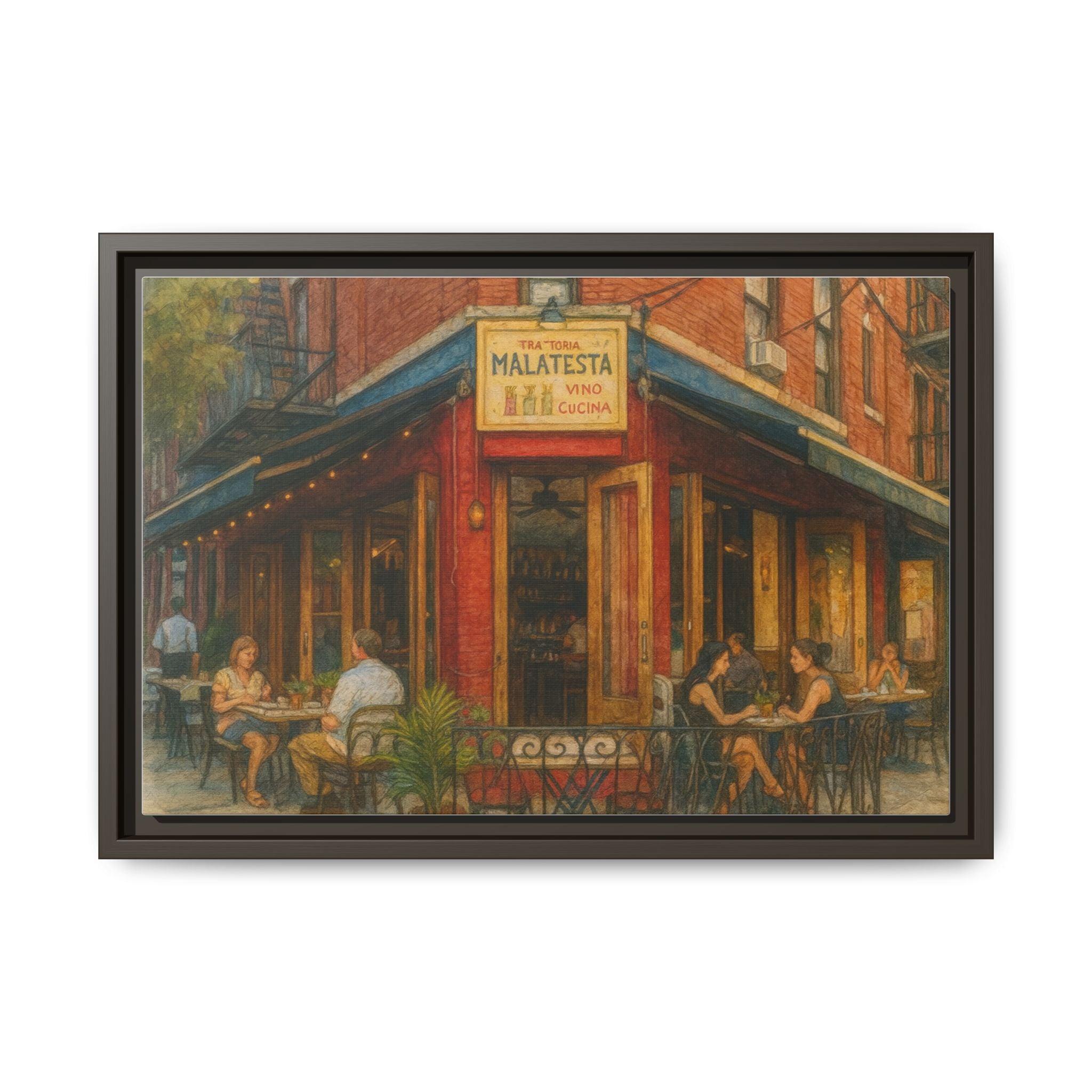 Malatesta Trattoria — Restaurant Print | Matte Canvas + Wooden Frame