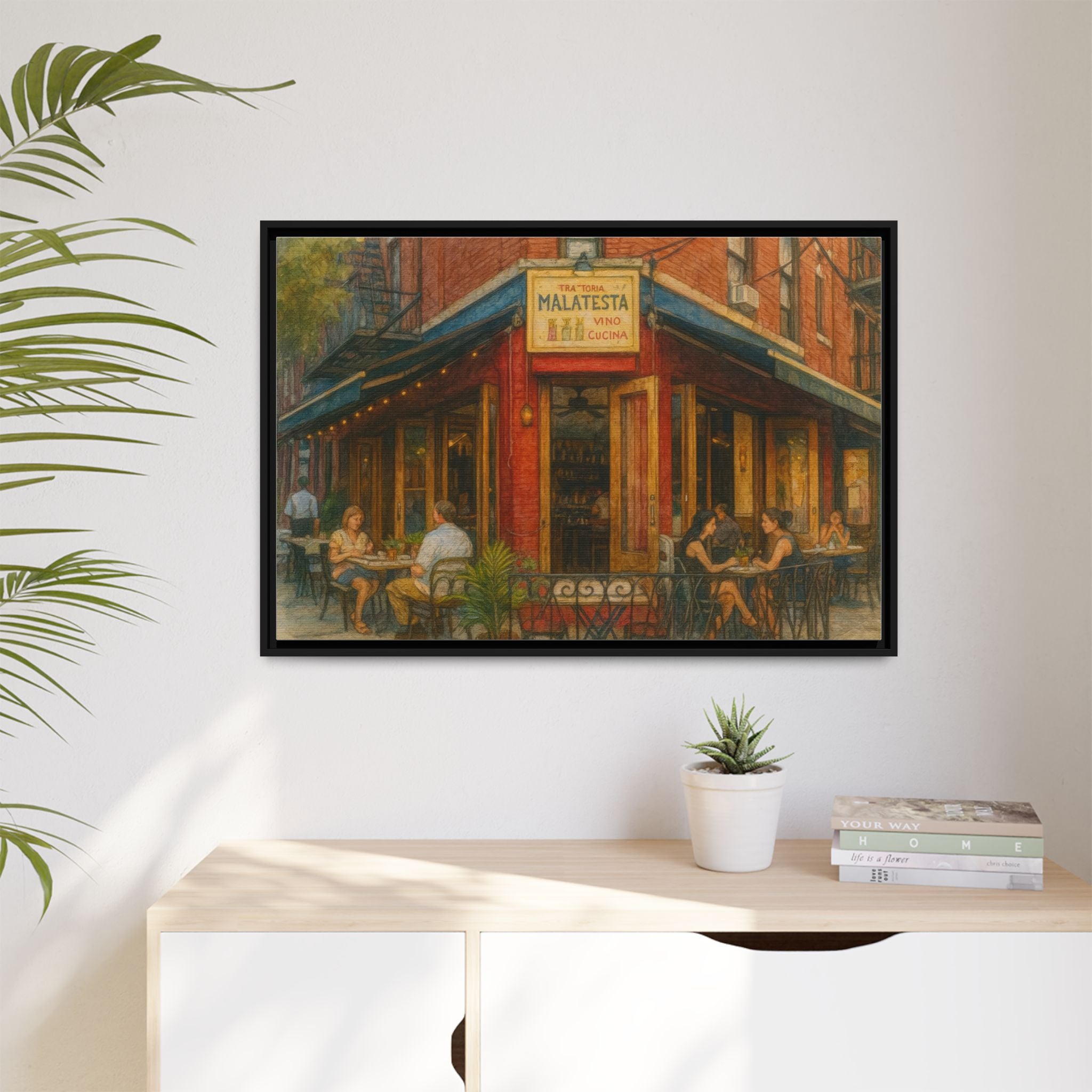 Malatesta Trattoria — Restaurant Print | Matte Canvas + Wooden Frame