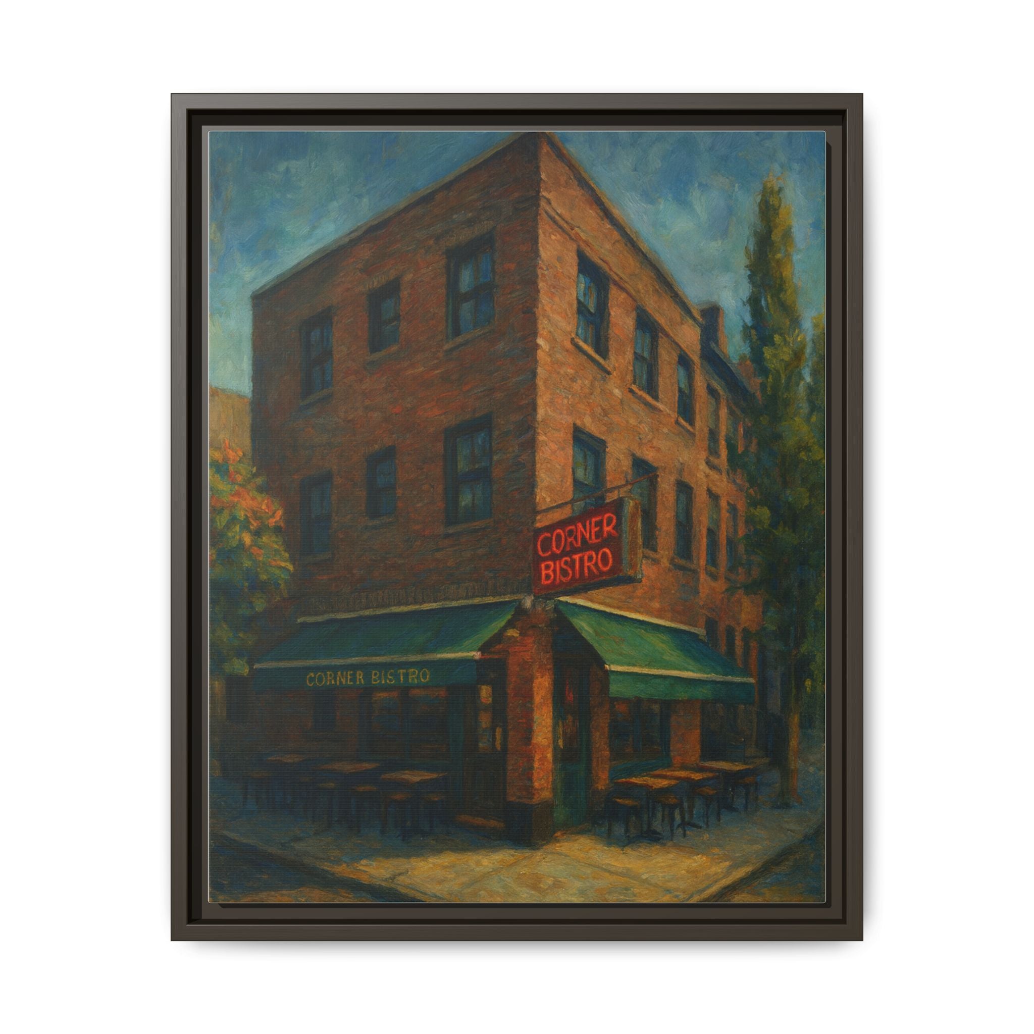 Corner Bistro  — Restaurant Print | Matte Canvas + Wooden Frame