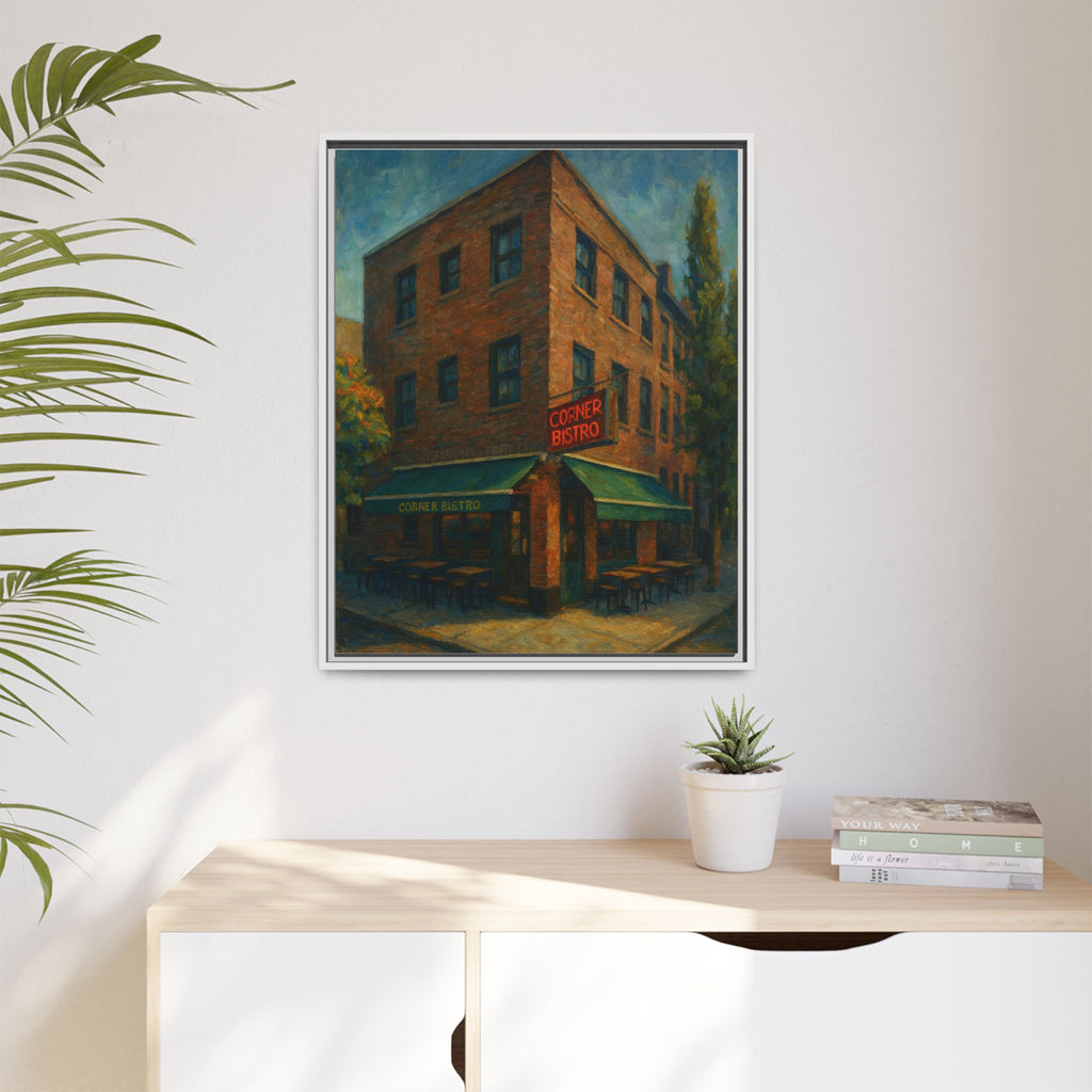 Corner Bistro  — Restaurant Print | Matte Canvas + Wooden Frame