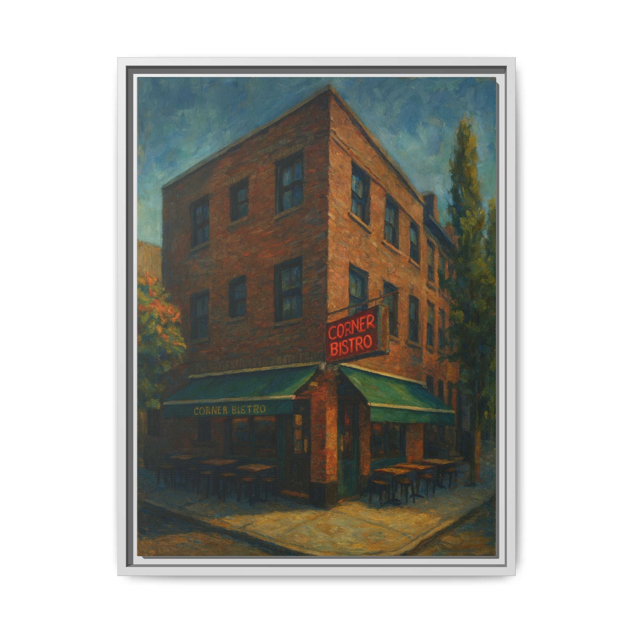 Corner Bistro  — Restaurant Print | Matte Canvas + Wooden Frame