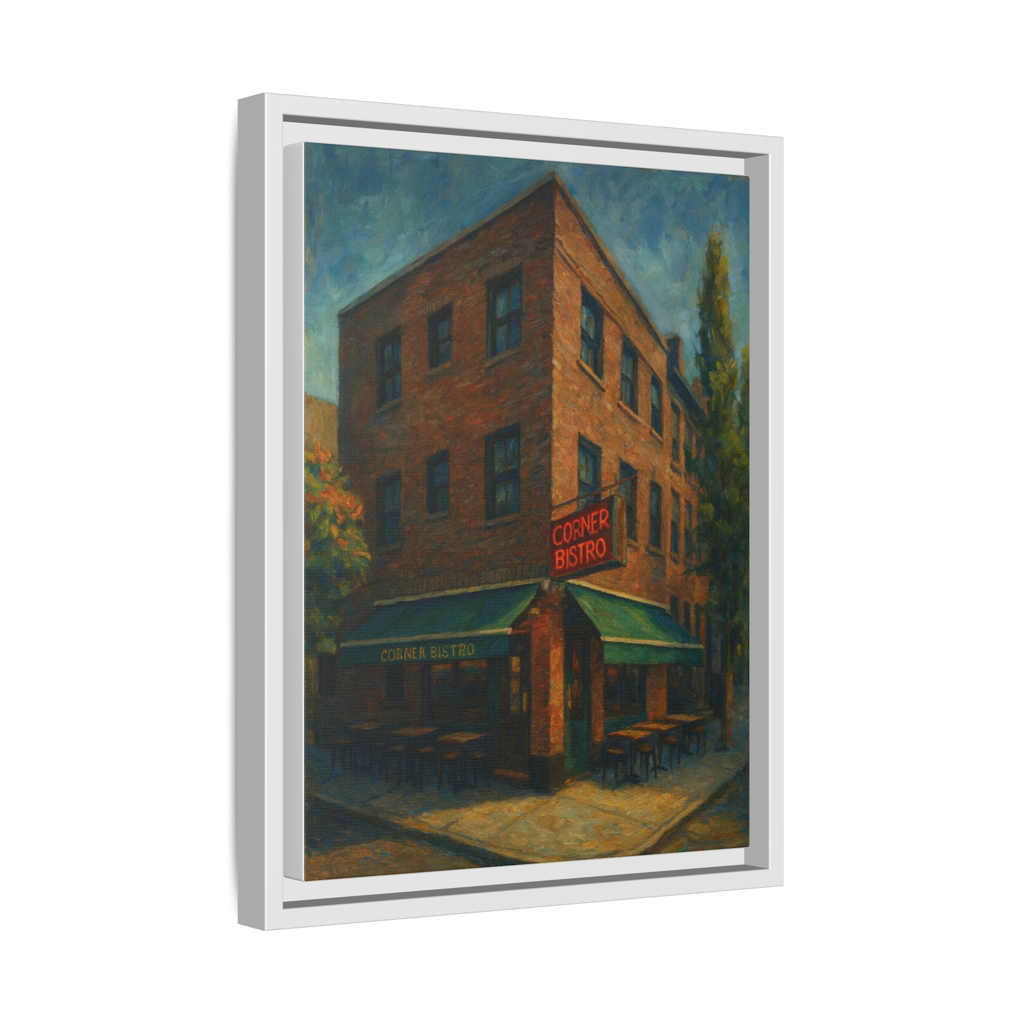 Corner Bistro  — Restaurant Print | Matte Canvas + Wooden Frame