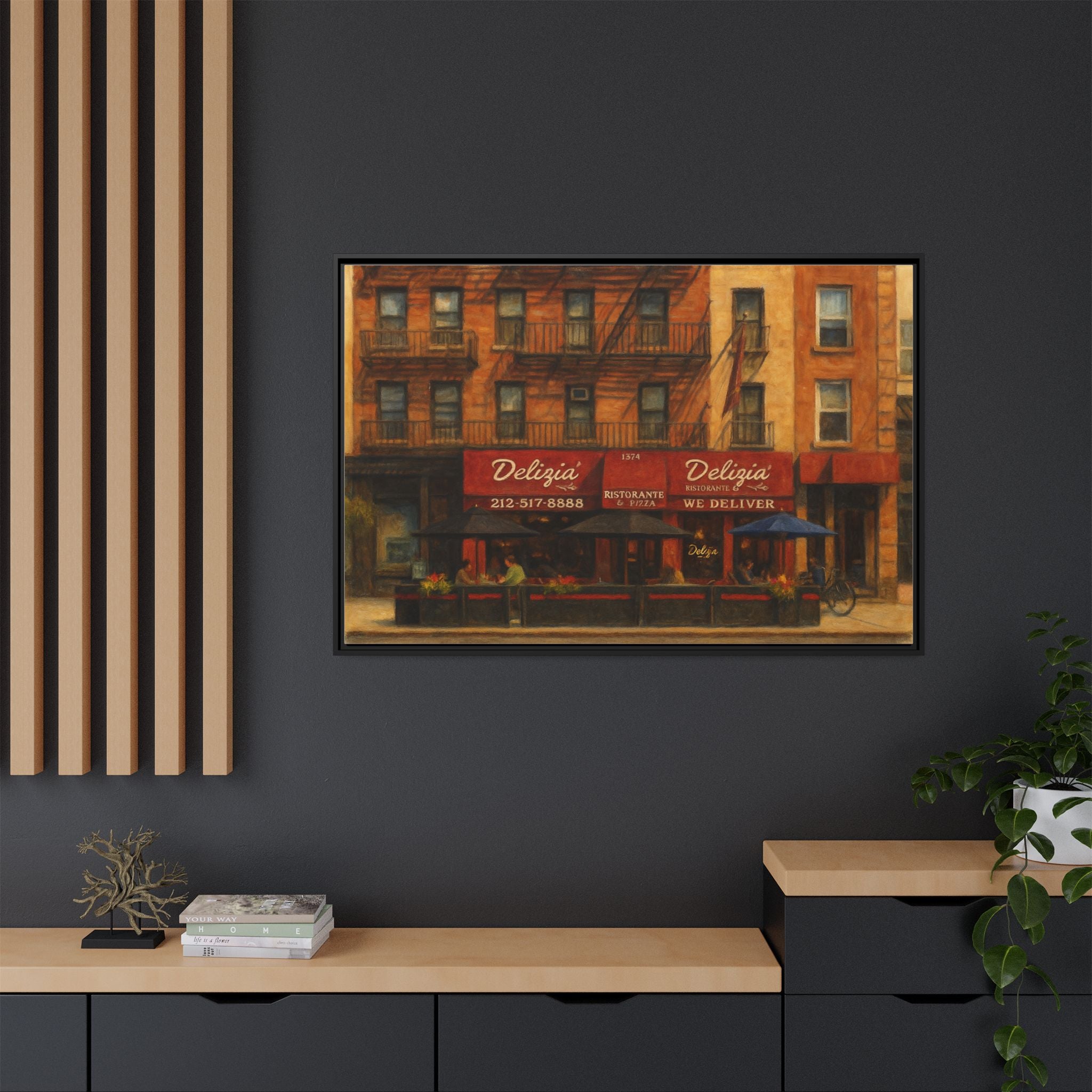 Delizia Pizza — Restaurant Print | Matte Canvas + Wooden Frame