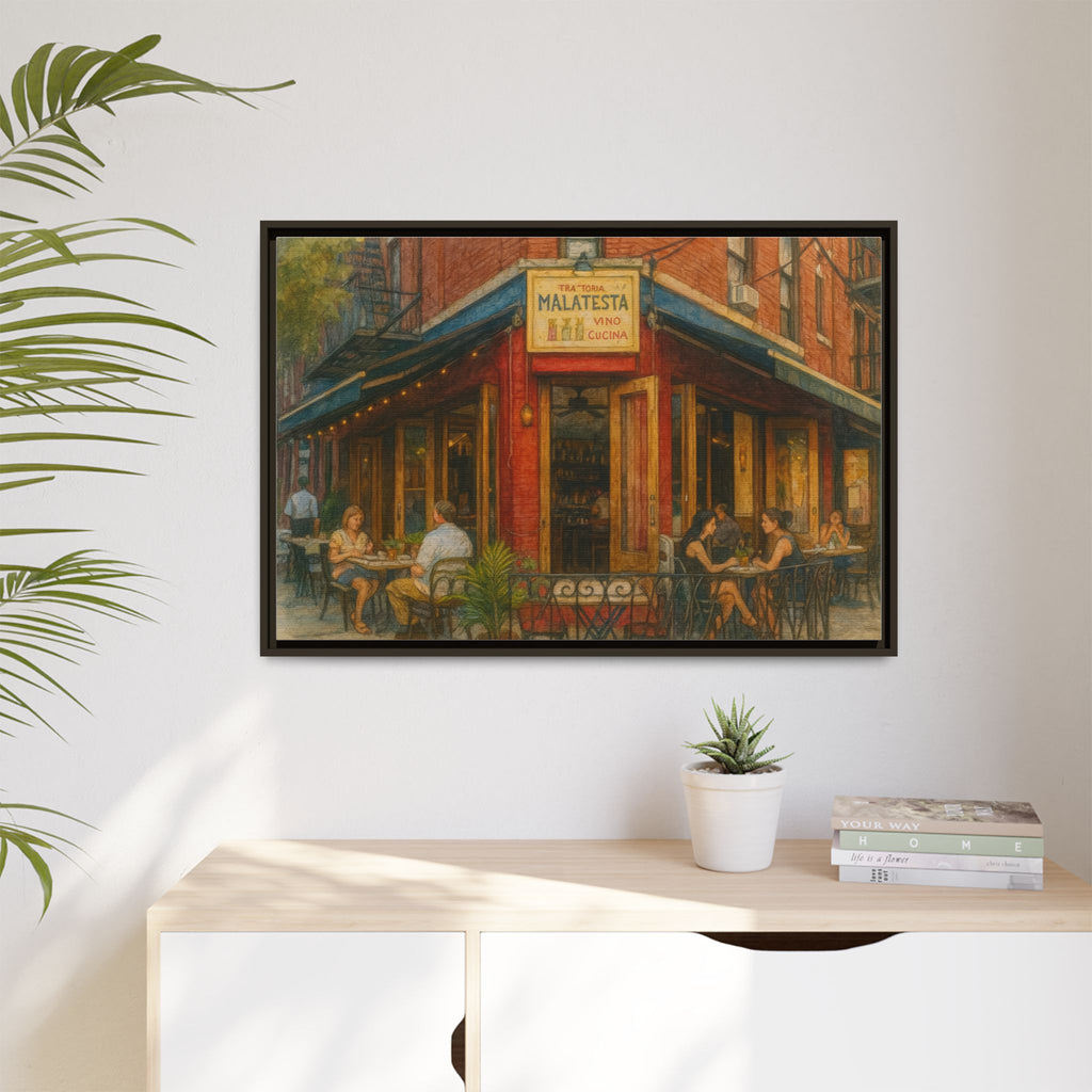 Malatesta Trattoria — Restaurant Print | Matte Canvas + Wooden Frame