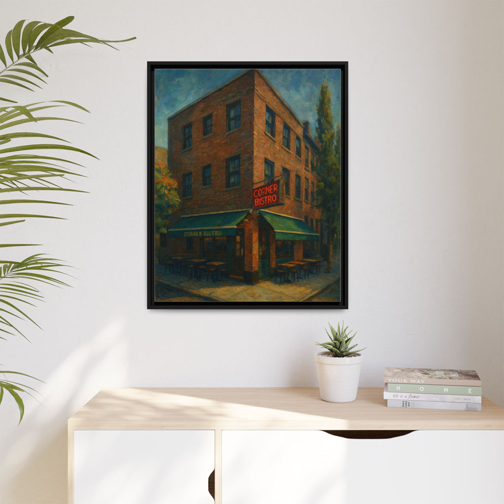 Corner Bistro  — Restaurant Print | Matte Canvas + Wooden Frame