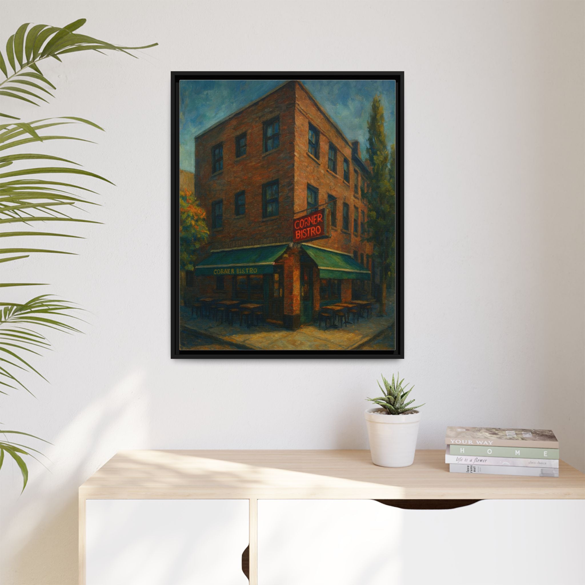 Corner Bistro  — Restaurant Print | Matte Canvas + Wooden Frame