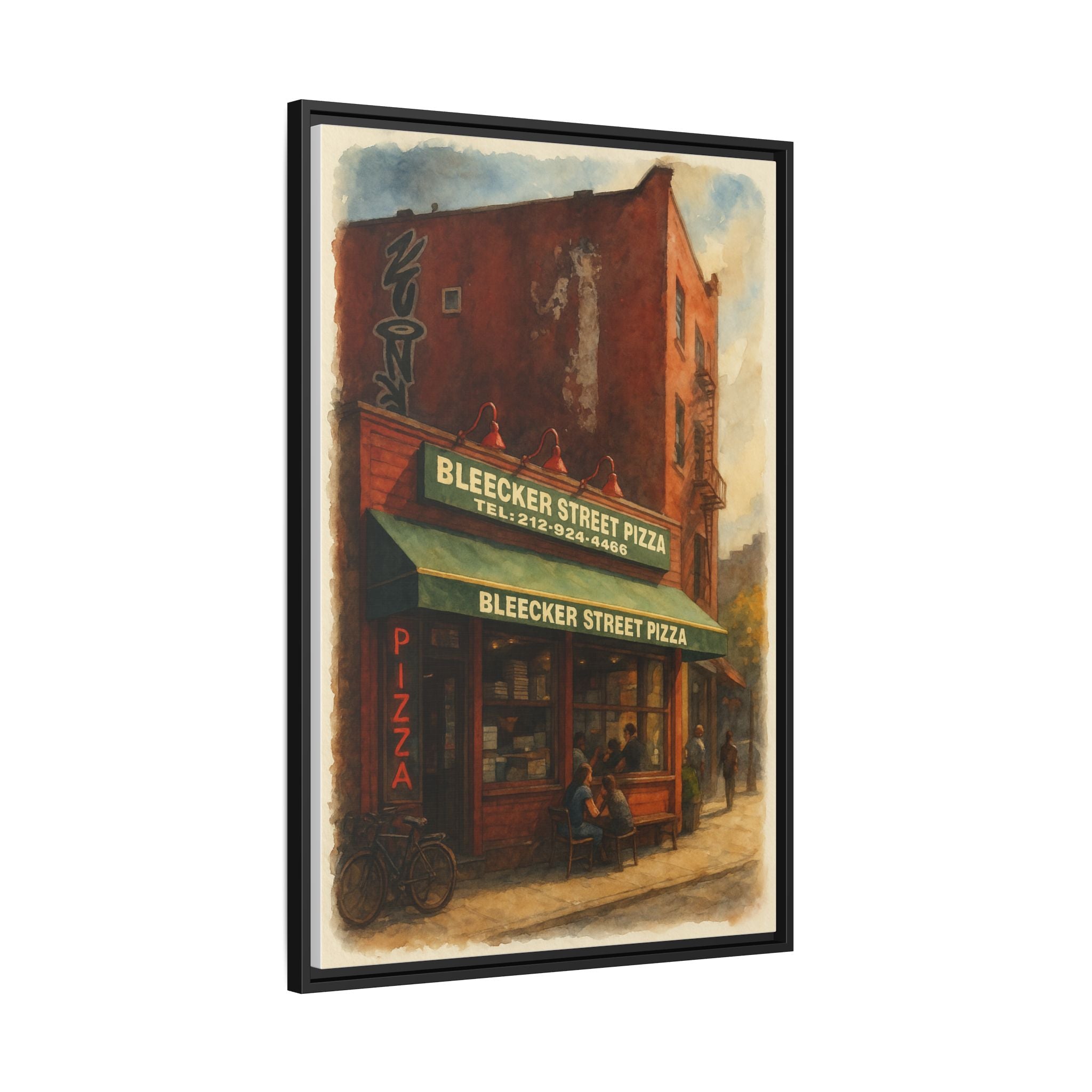 Bleecker Street Pizza — Restaurant Print | Matte Canvas + Wooden Frame