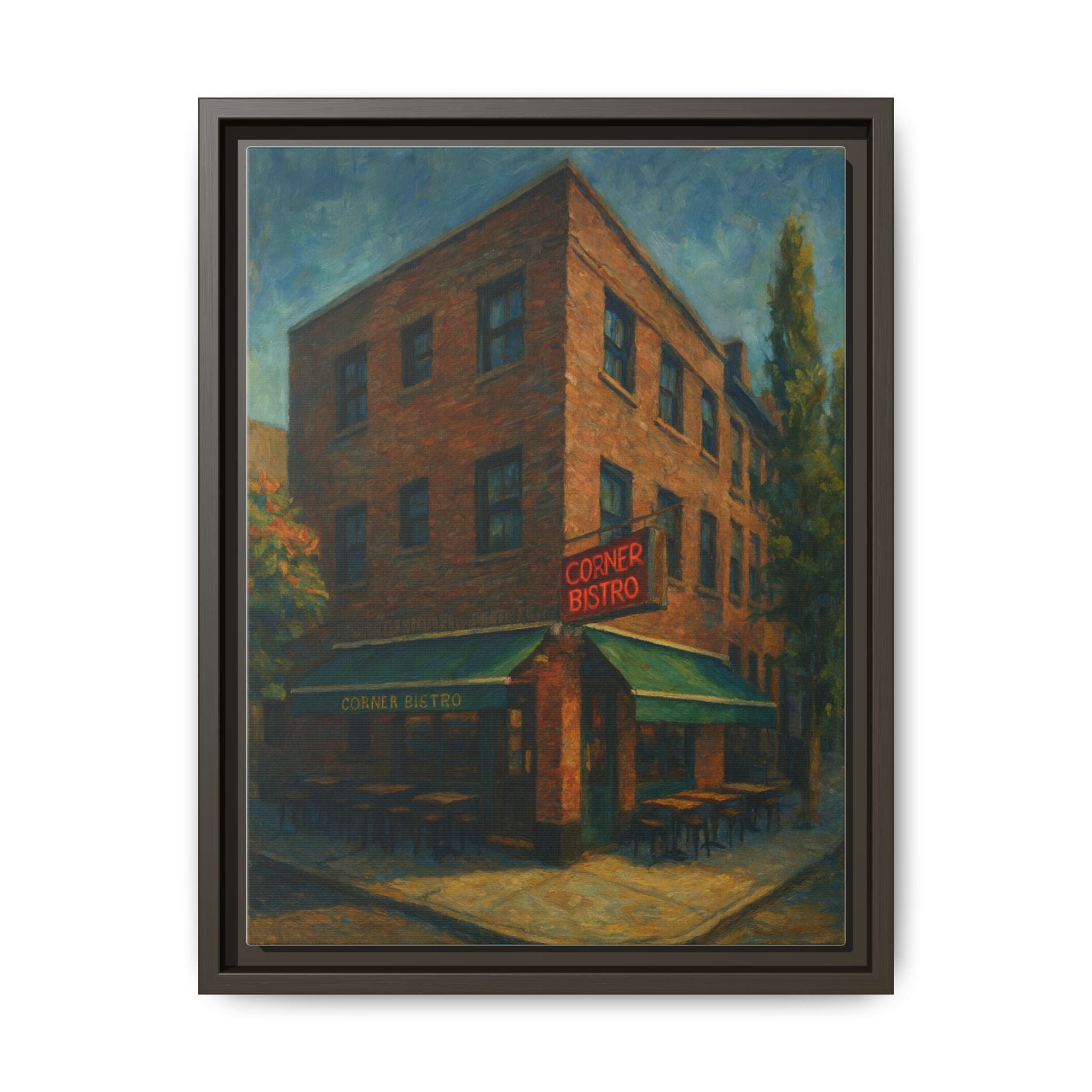 Corner Bistro  — Restaurant Print | Matte Canvas + Wooden Frame