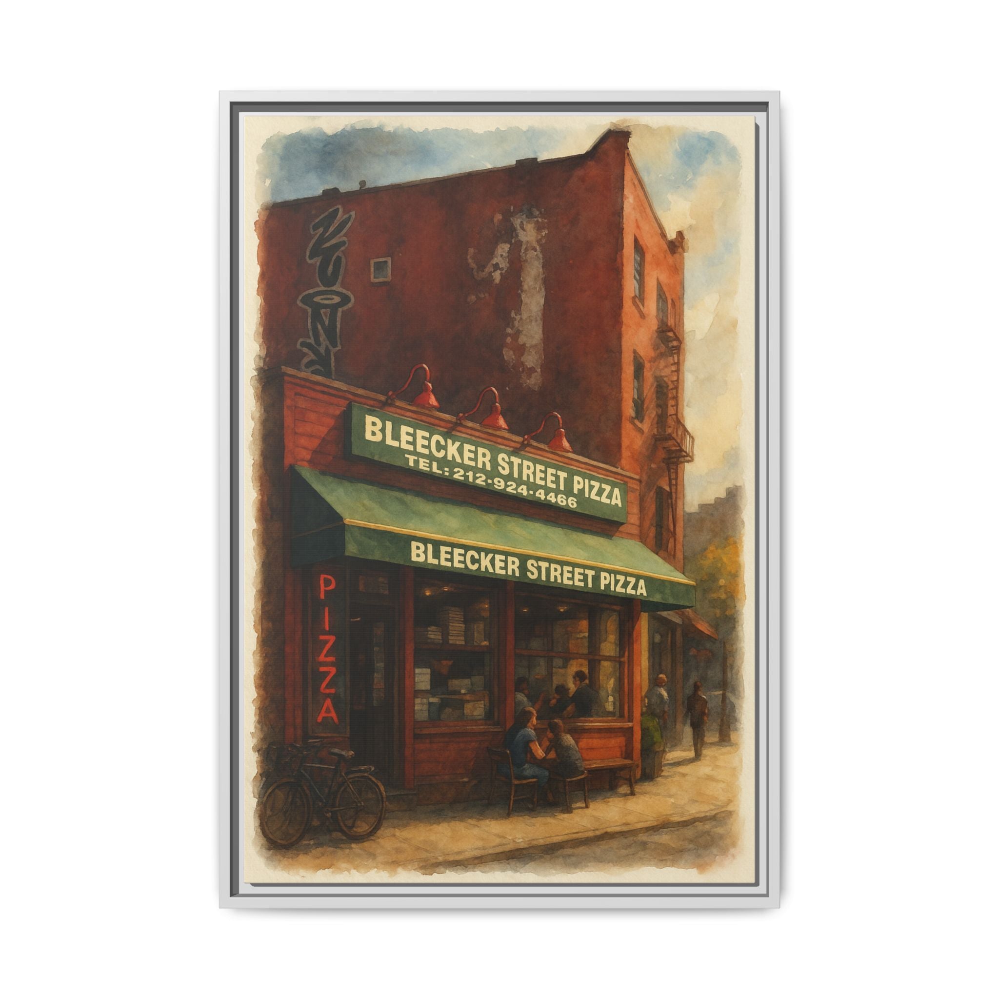Bleecker Street Pizza — Restaurant Print | Matte Canvas + Wooden Frame