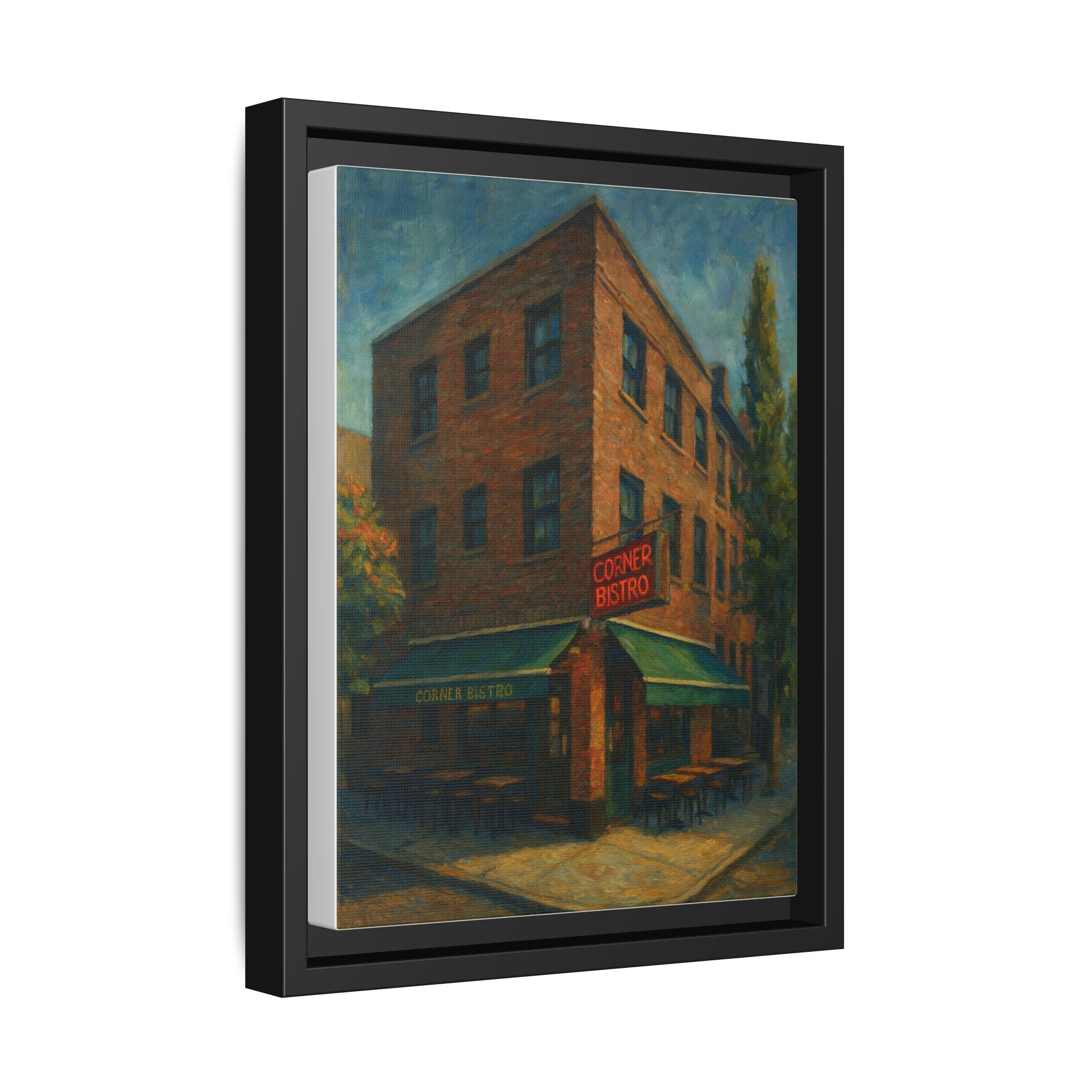 Corner Bistro  — Restaurant Print | Matte Canvas + Wooden Frame