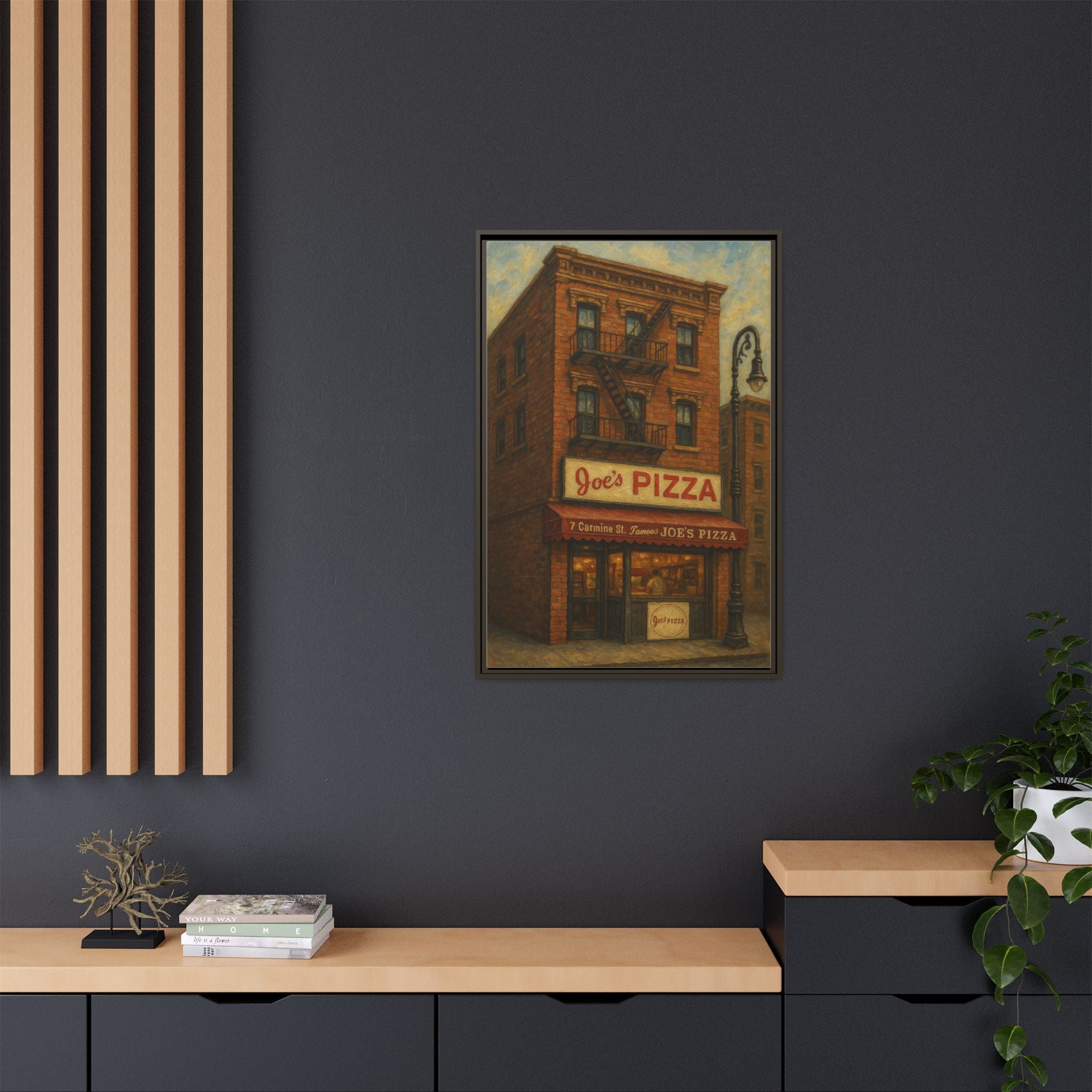 Joe's Pizza — Restaurant Print | Matte Canvas + Wooden Frame