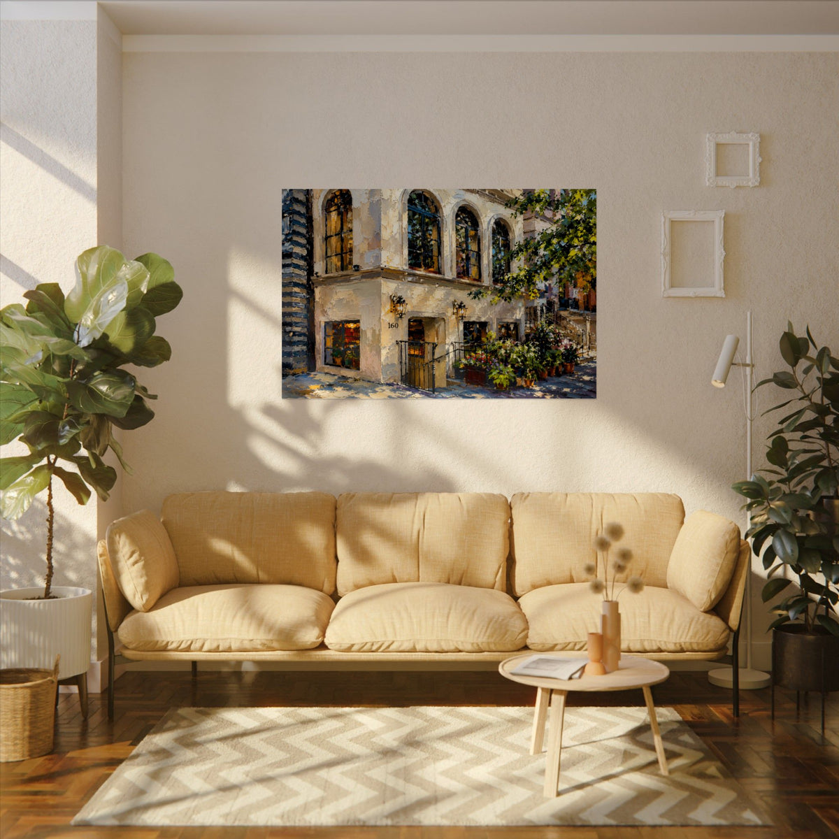 JoJo by Jean-Georges art poster on the wall above a sofa