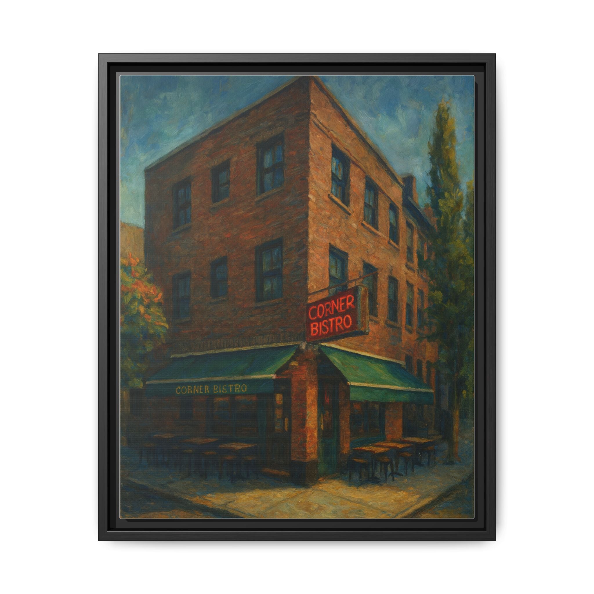 Corner Bistro  — Restaurant Print | Matte Canvas + Wooden Frame