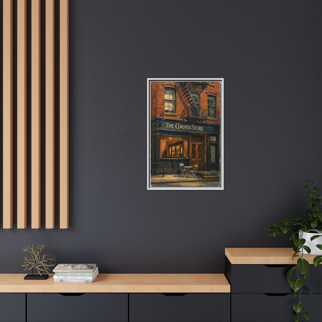 The Corner Store — Restaurant Print | Matte Canvas + Wooden Frame
