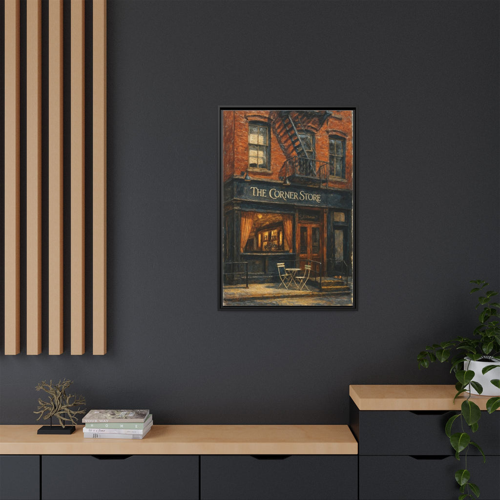 The Corner Store — Restaurant Print | Matte Canvas + Wooden Frame