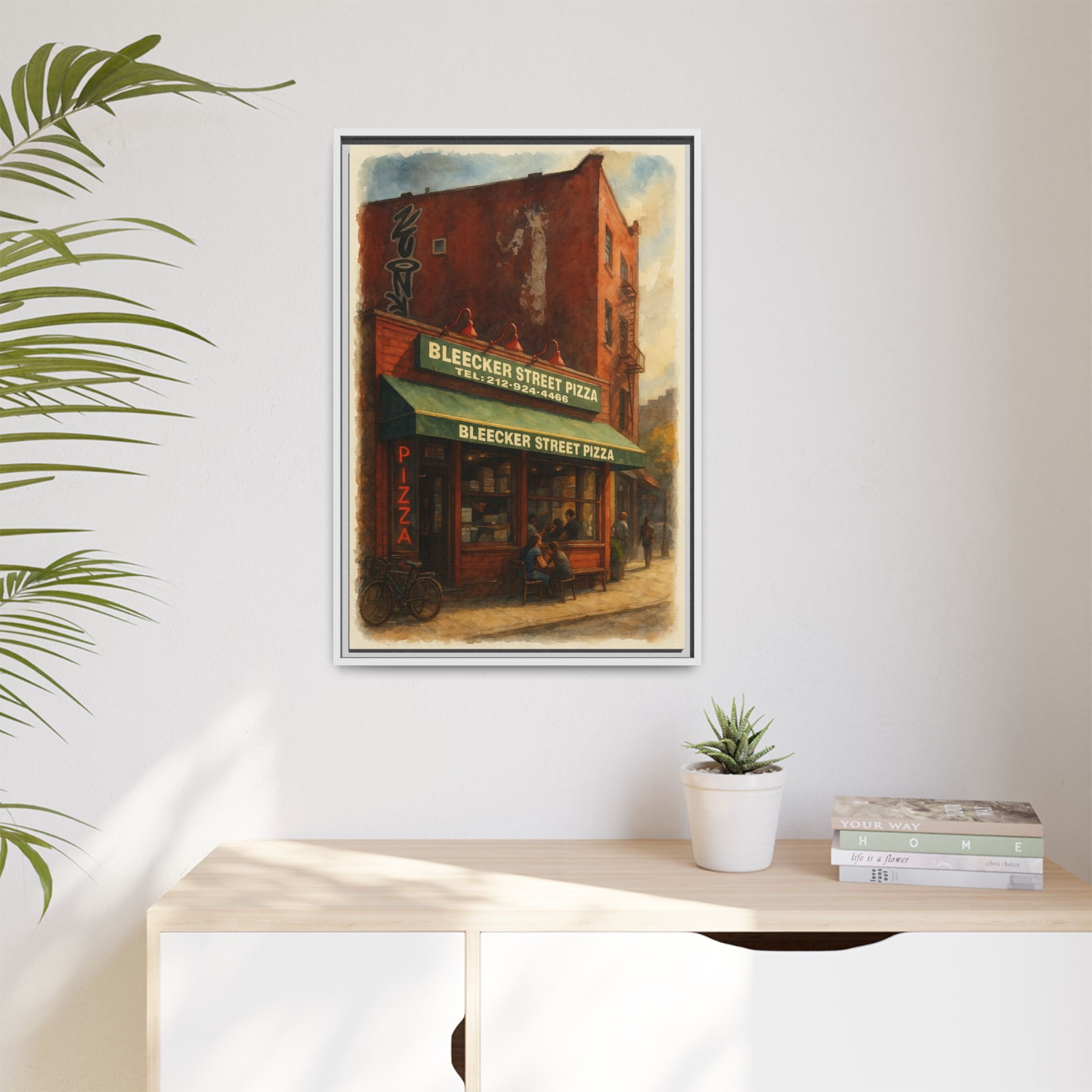 Bleecker Street Pizza — Restaurant Print | Matte Canvas + Wooden Frame