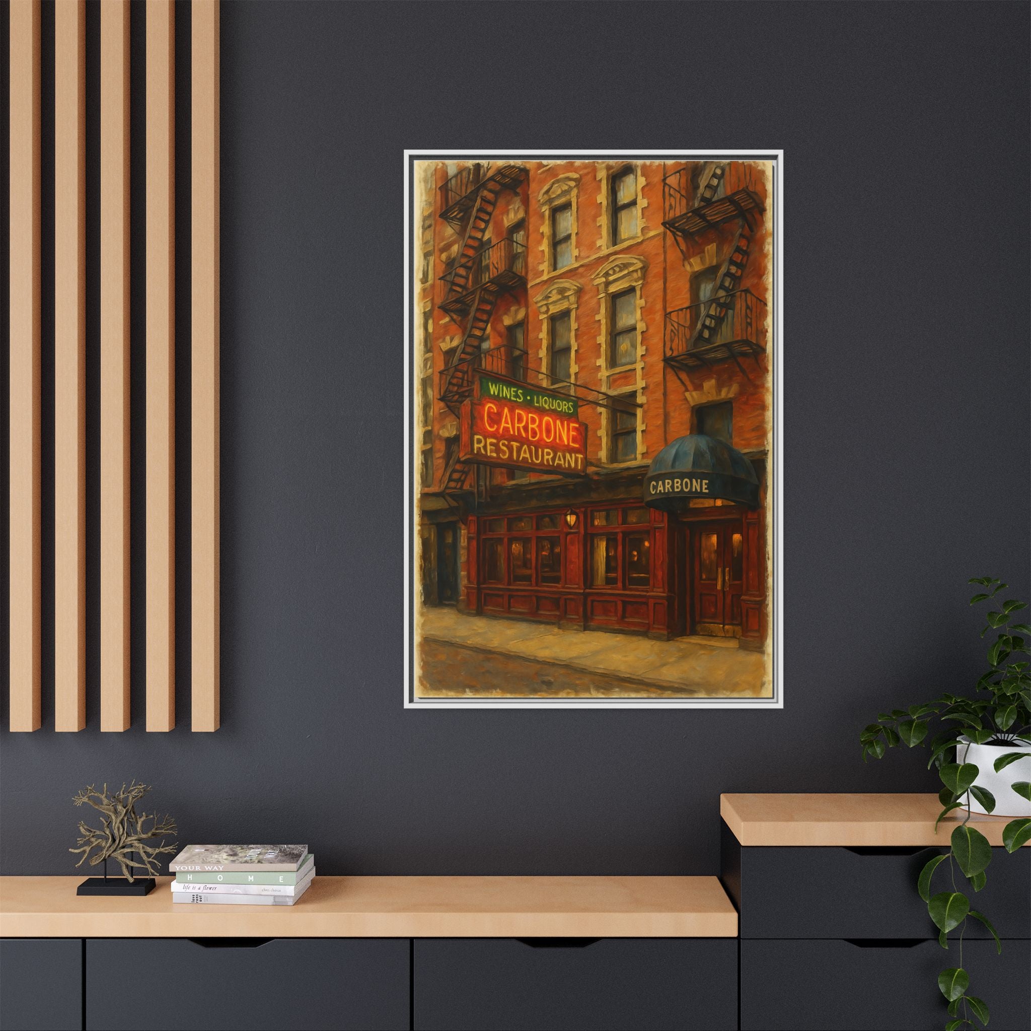 Carbone — Restaurant Print | Matte Canvas + Wooden Frame