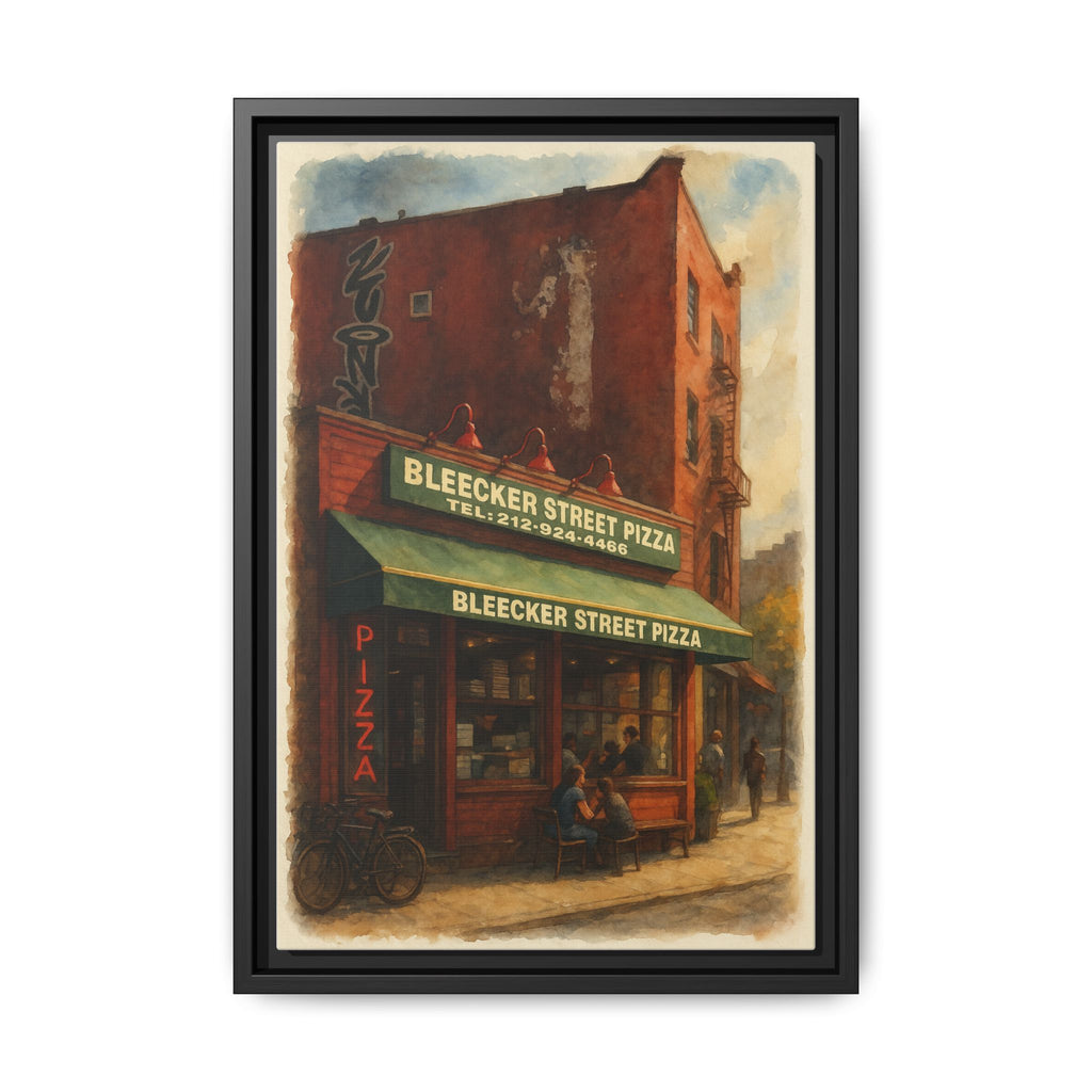 Bleecker Street Pizza — Restaurant Print | Matte Canvas + Wooden Frame