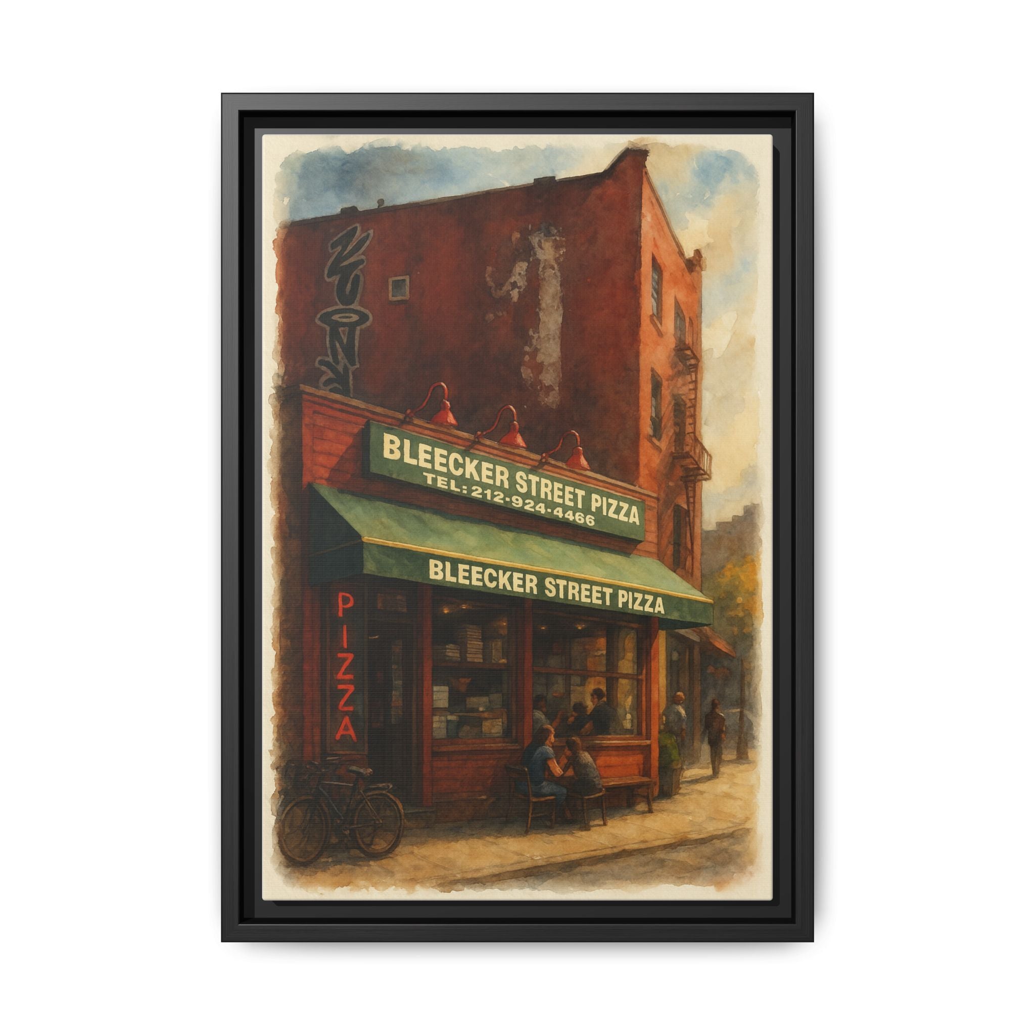Bleecker Street Pizza — Restaurant Print | Matte Canvas + Wooden Frame