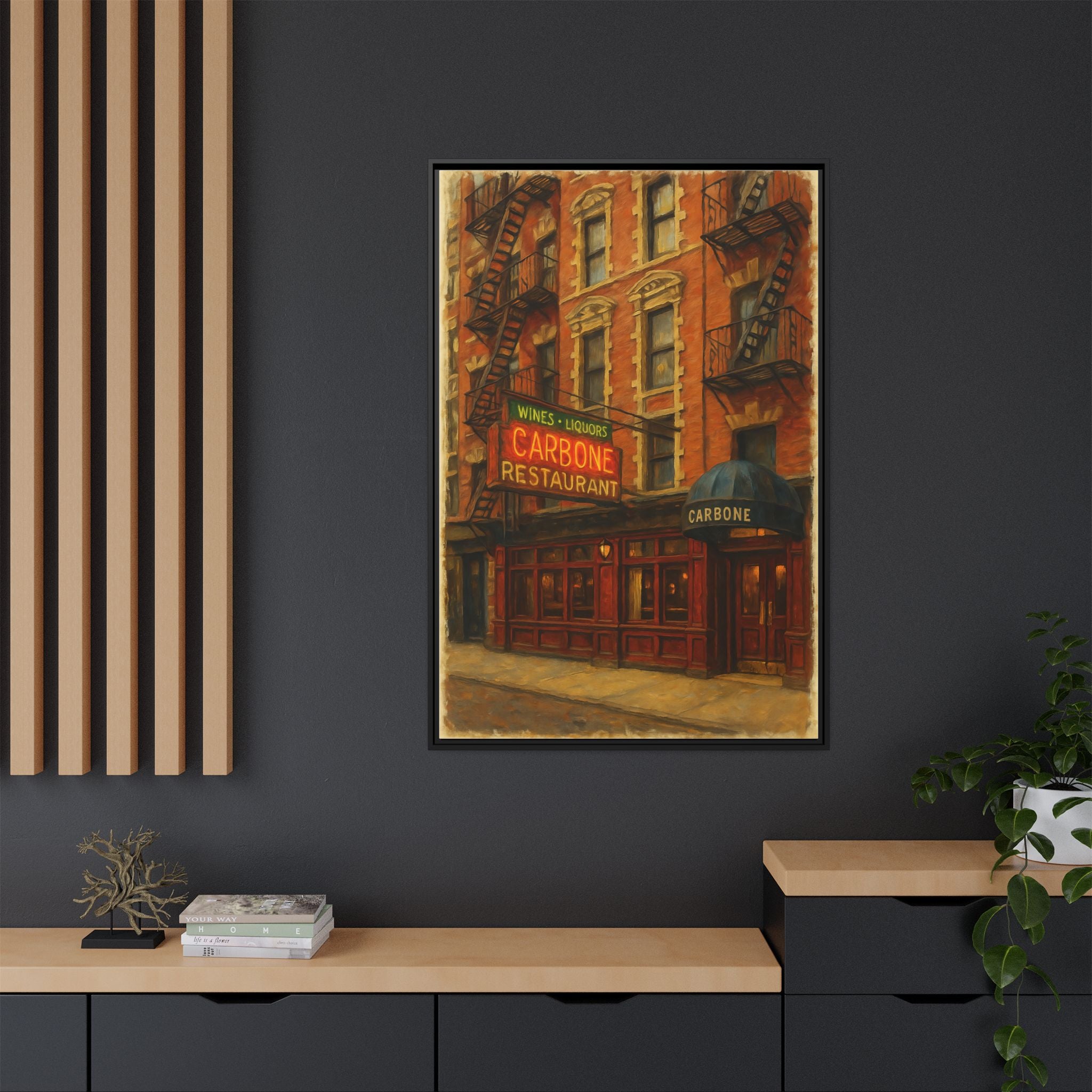 Carbone — Restaurant Print | Matte Canvas + Wooden Frame