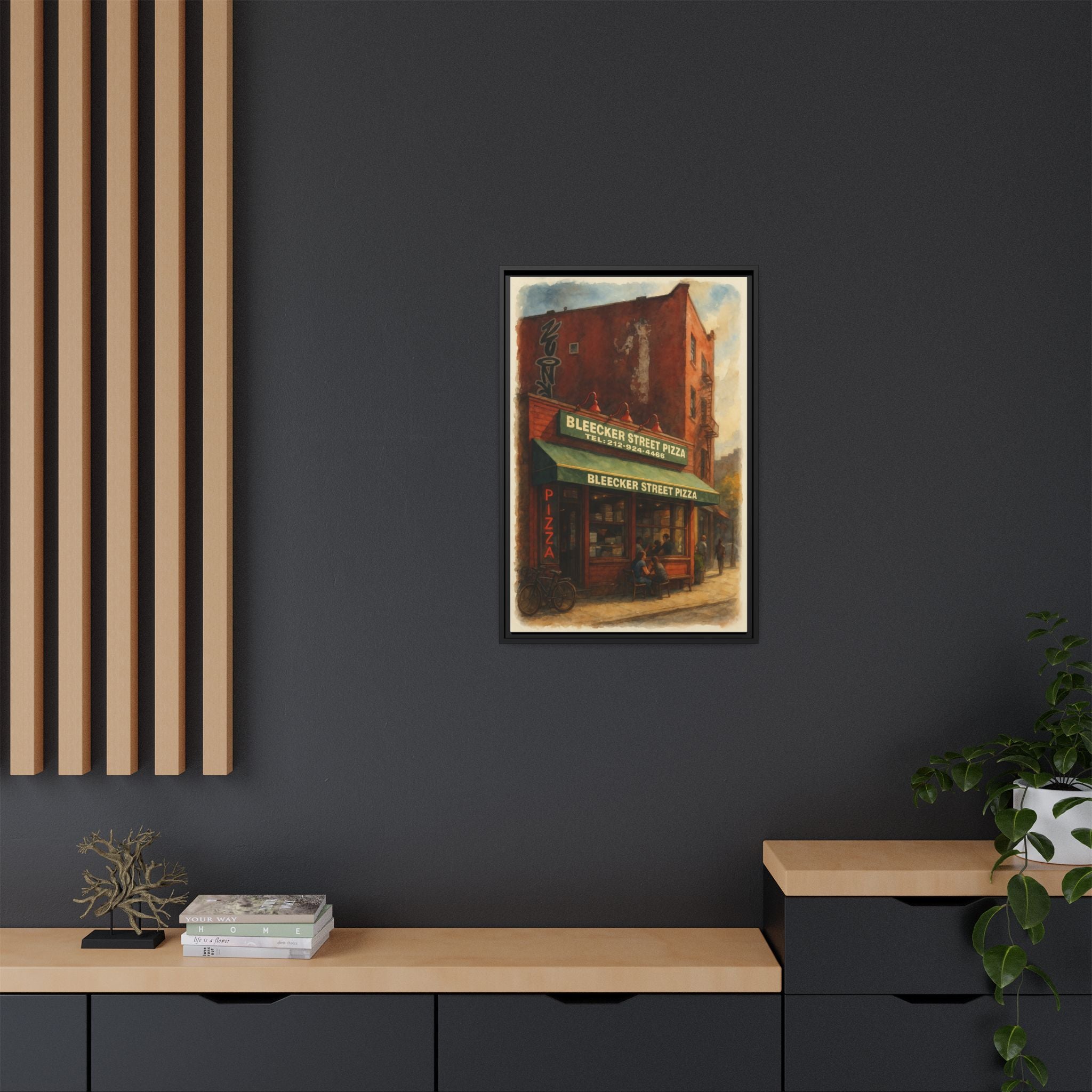 Bleecker Street Pizza — Restaurant Print | Matte Canvas + Wooden Frame