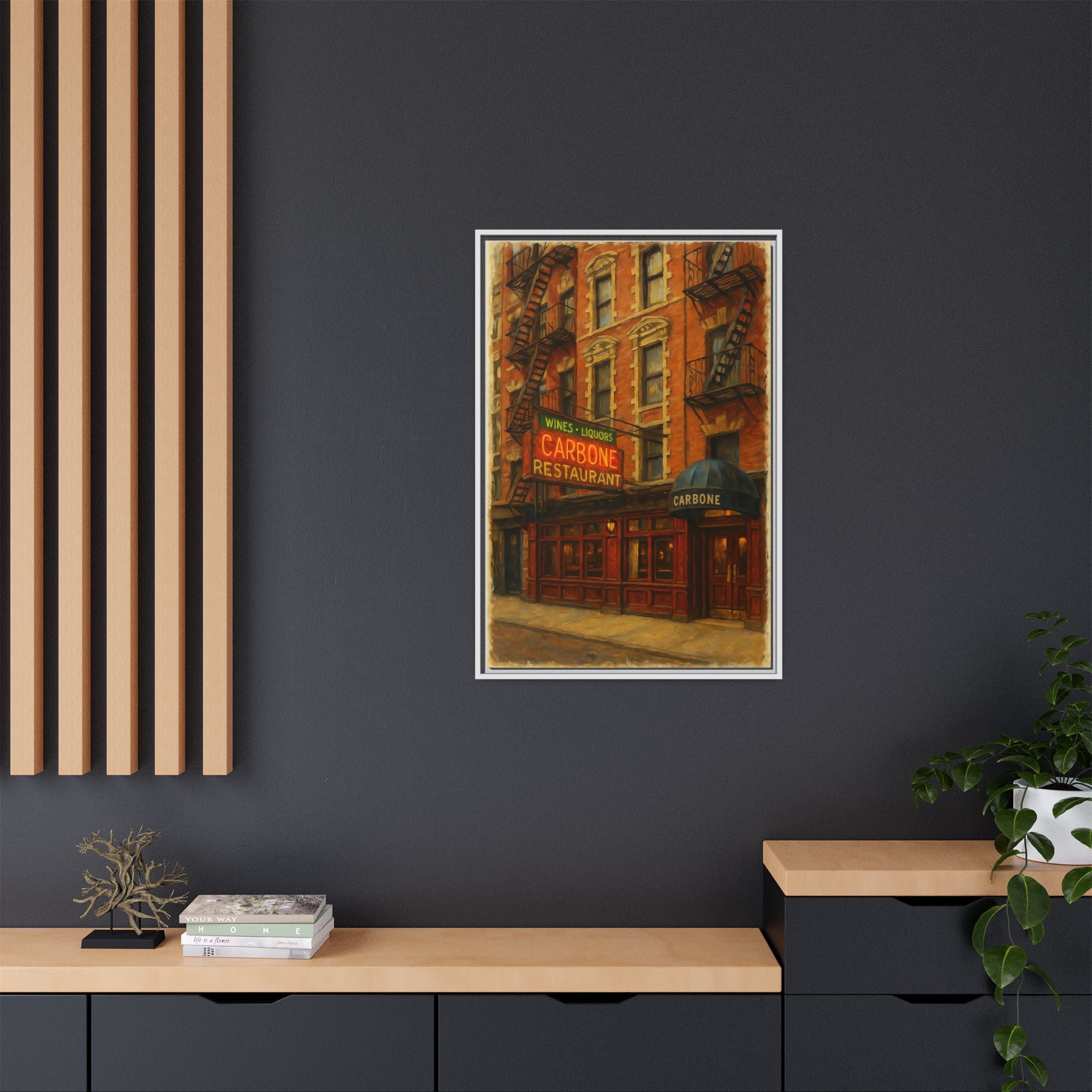 Carbone — Restaurant Print | Matte Canvas + Wooden Frame
