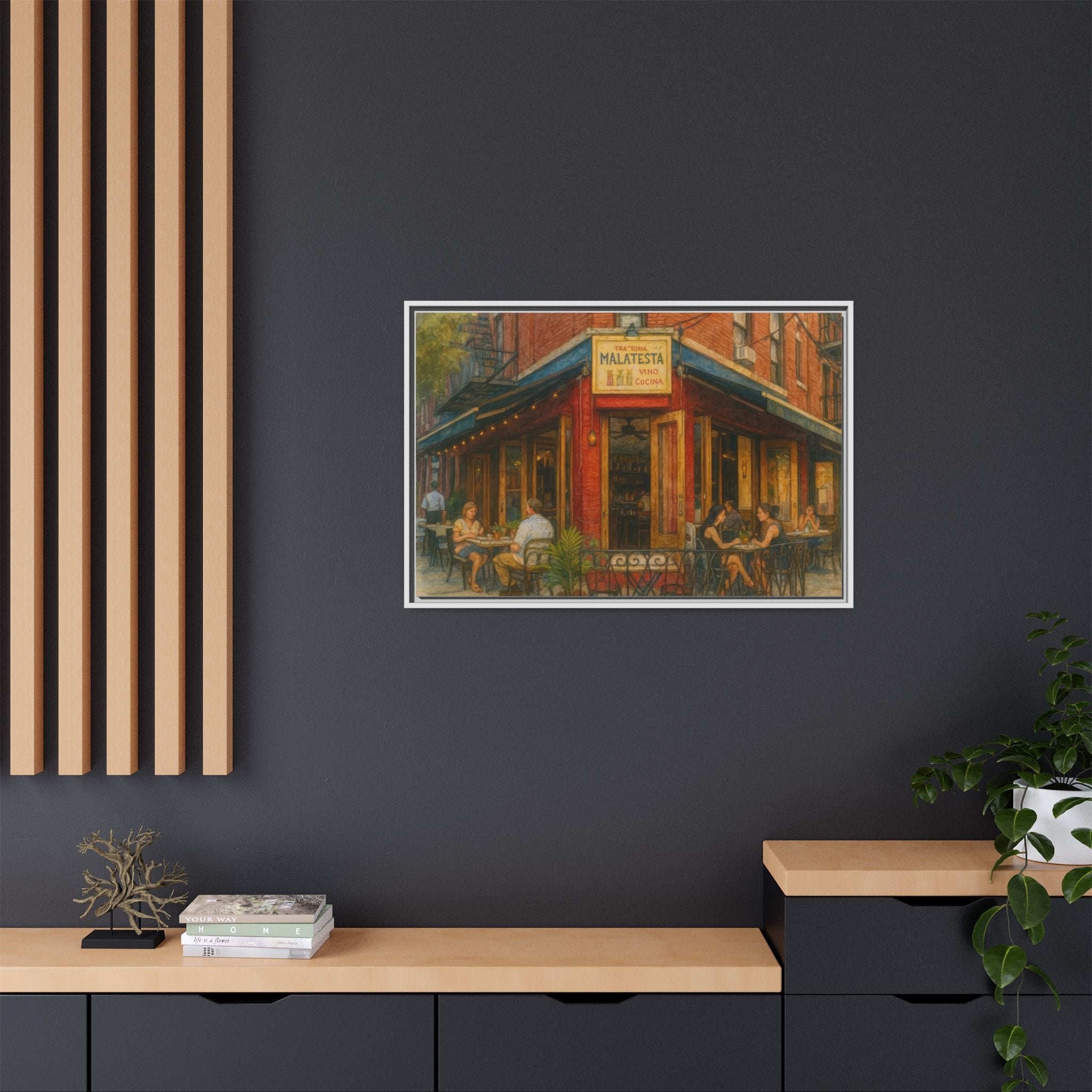 Malatesta Trattoria — Restaurant Print | Matte Canvas + Wooden Frame