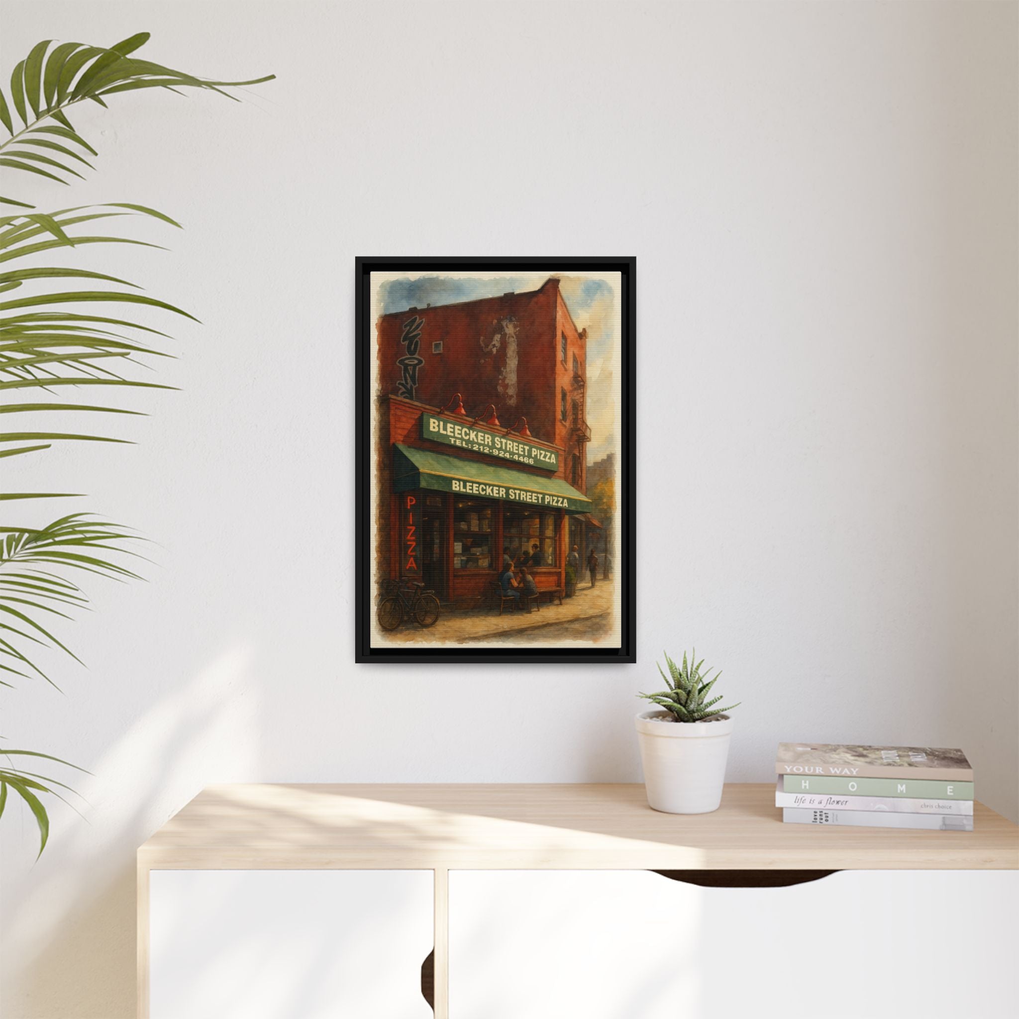 Bleecker Street Pizza — Restaurant Print | Matte Canvas + Wooden Frame