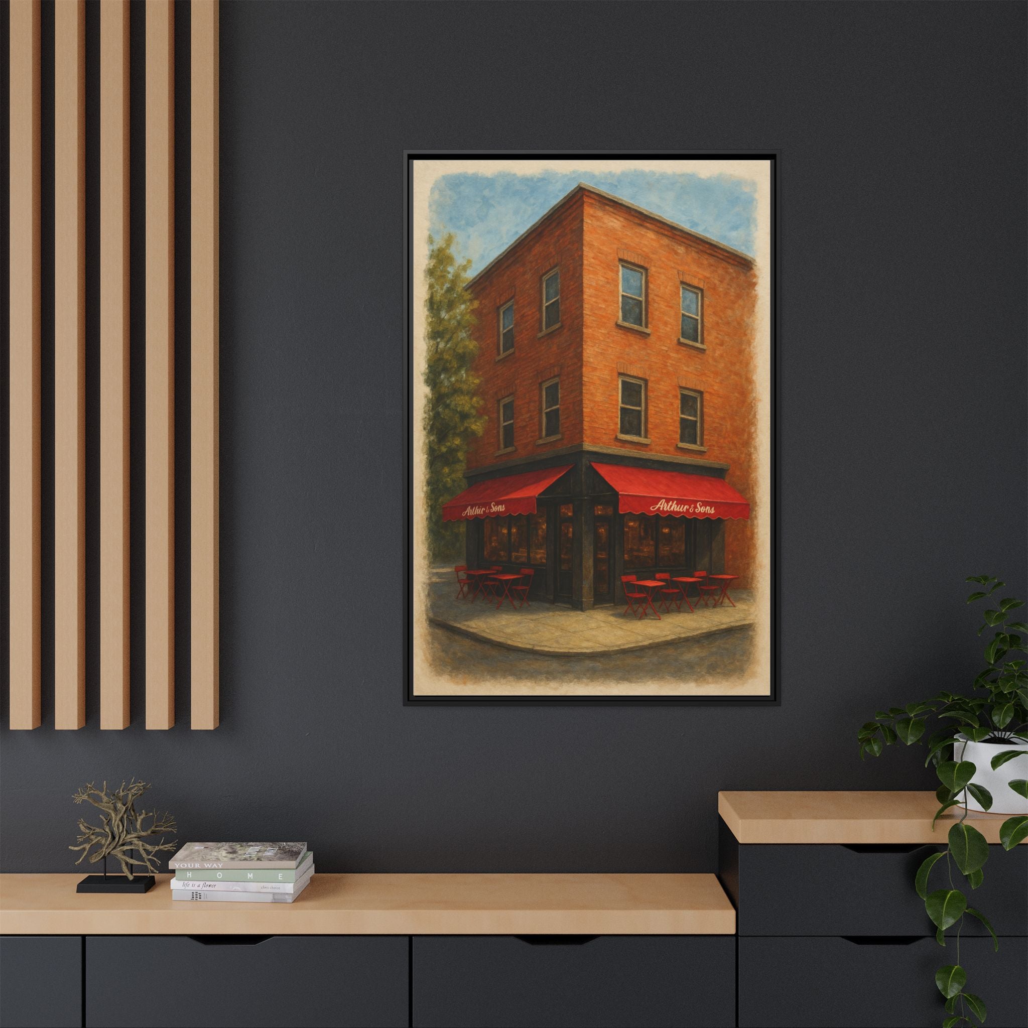 Arthur and Sons — Restaurant Print | Matte Canvas + Wooden Frame