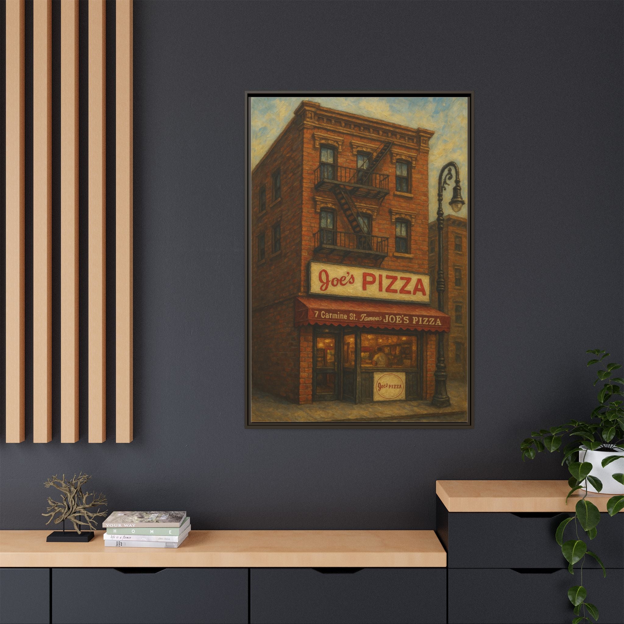 Joe's Pizza — Restaurant Print | Matte Canvas + Wooden Frame