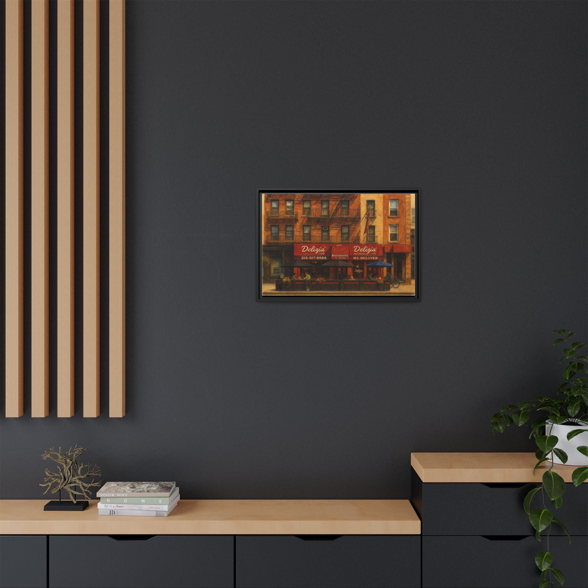 Delizia Pizza — Restaurant Print | Matte Canvas + Wooden Frame