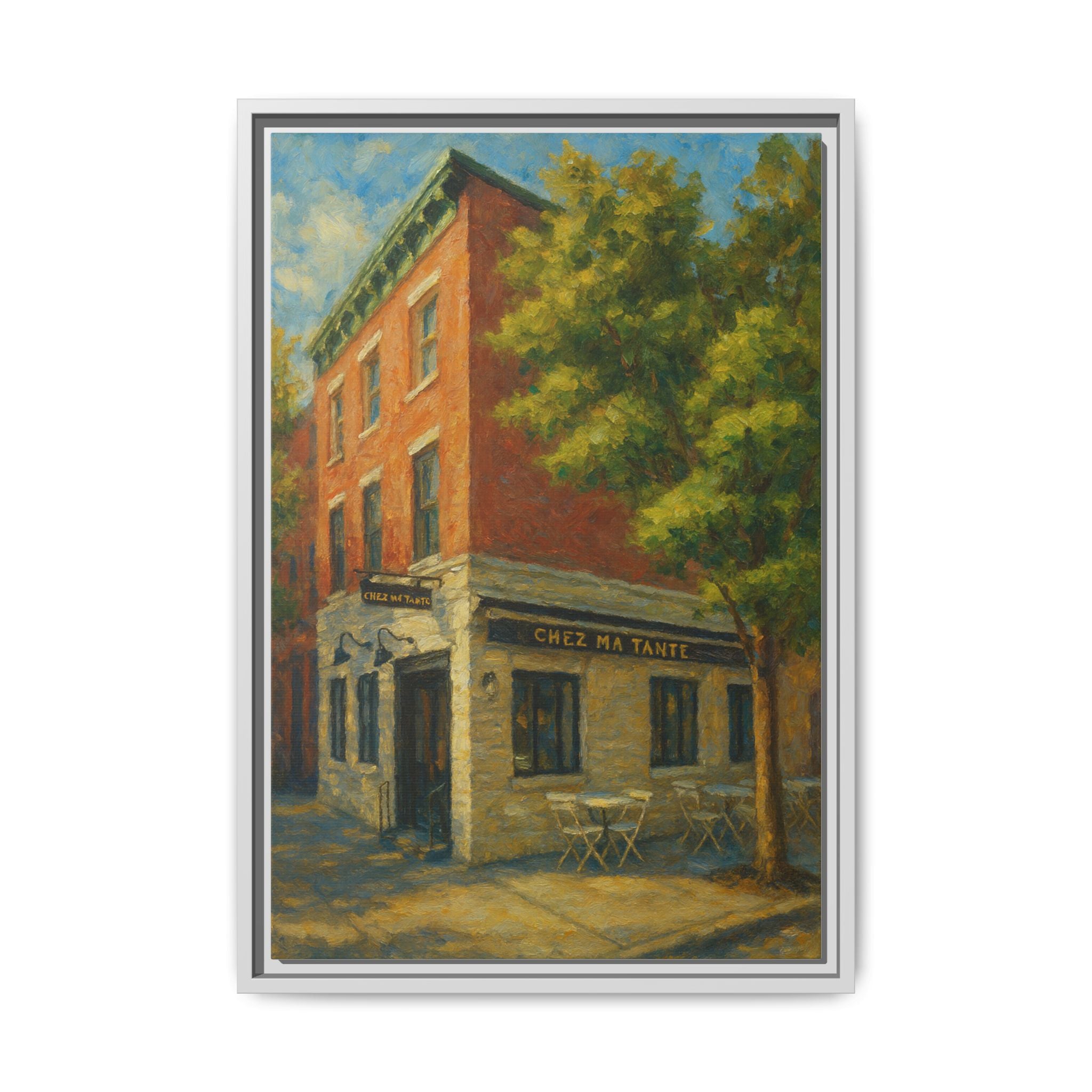 Chez Ma Tante — Restaurant Print | Matte Canvas + Wooden Frame