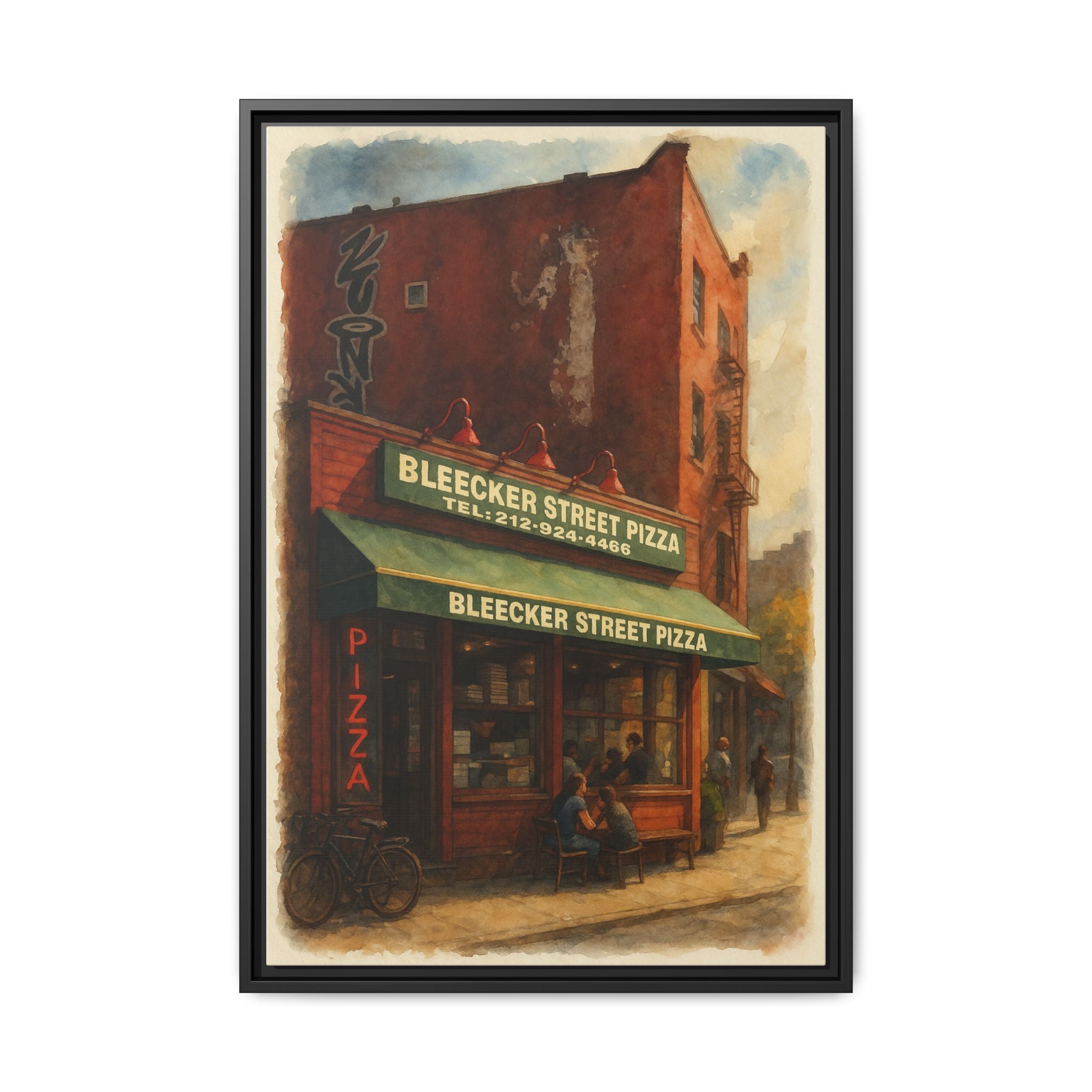 Bleecker Street Pizza — Restaurant Print | Matte Canvas + Wooden Frame