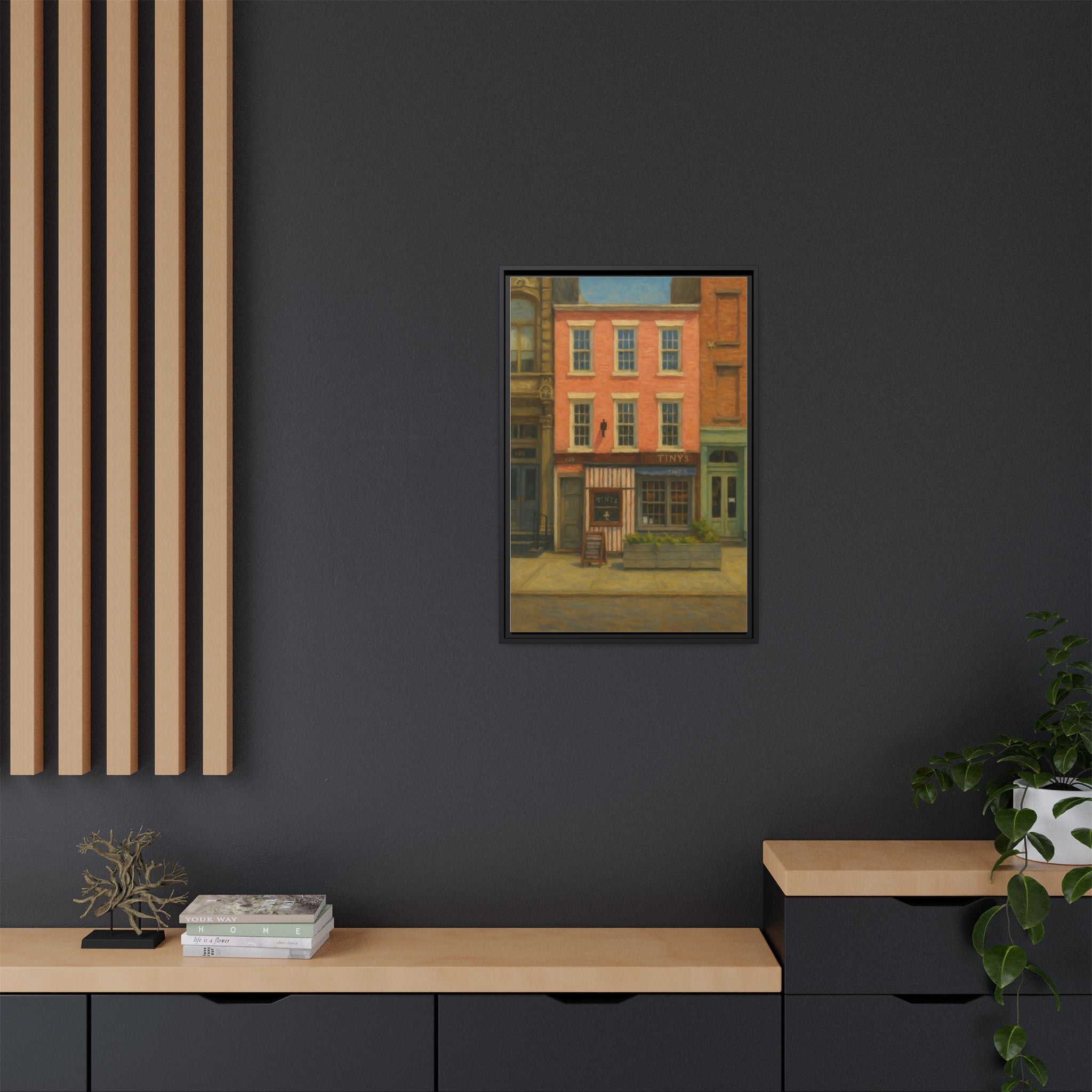 Tiny's & The Bar Upstairs — Restaurant Print | Matte Canvas + Wooden Frame