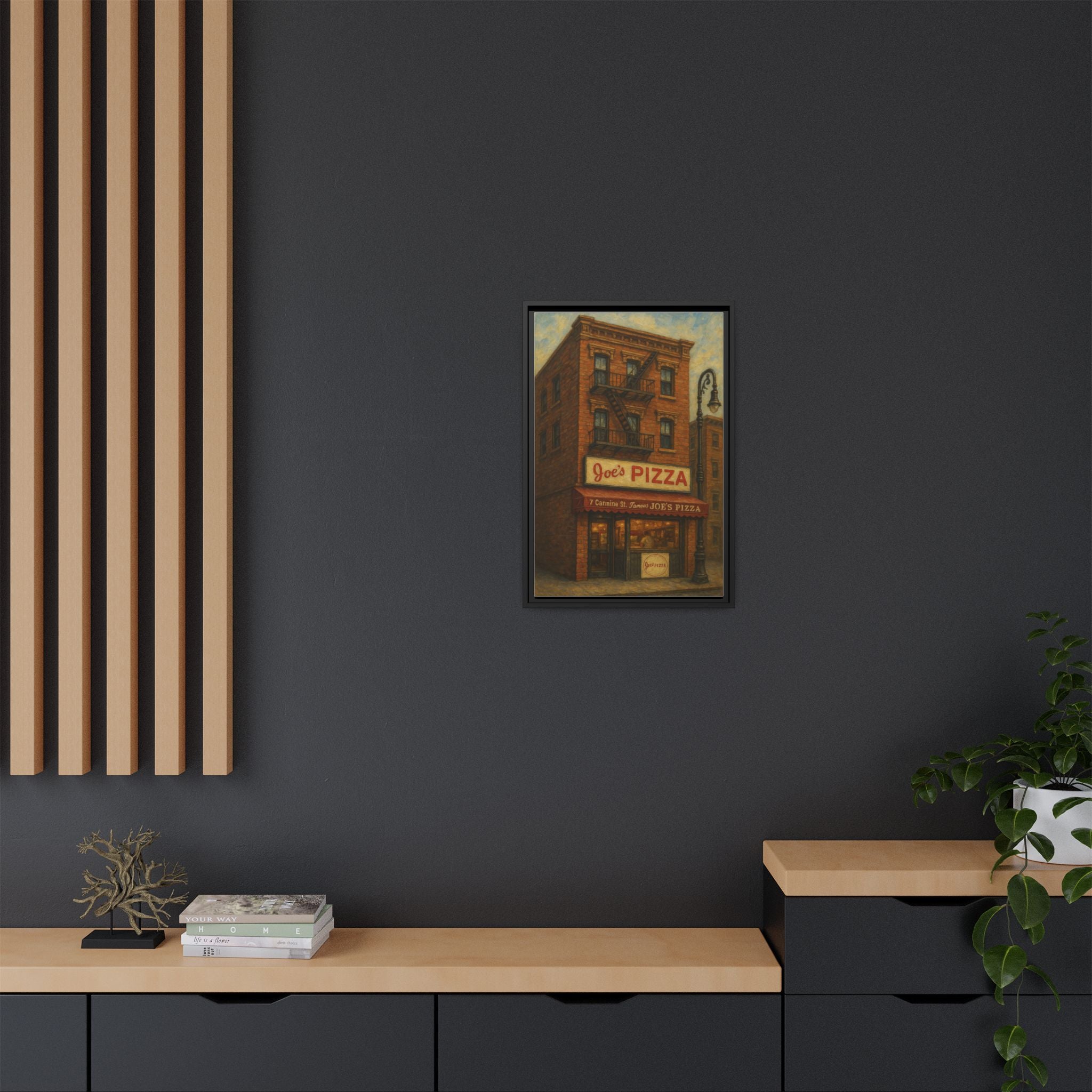 Joe's Pizza — Restaurant Print | Matte Canvas + Wooden Frame