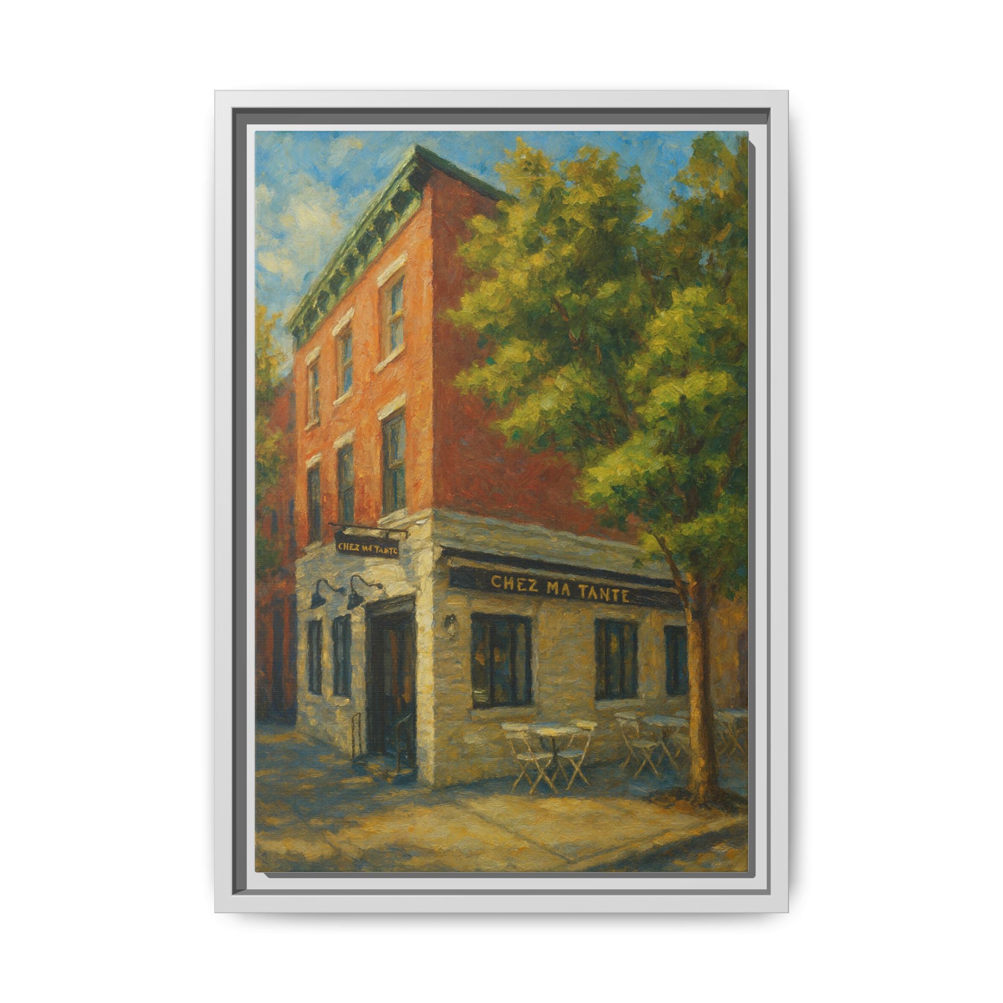 Chez Ma Tante — Restaurant Print | Matte Canvas + Wooden Frame