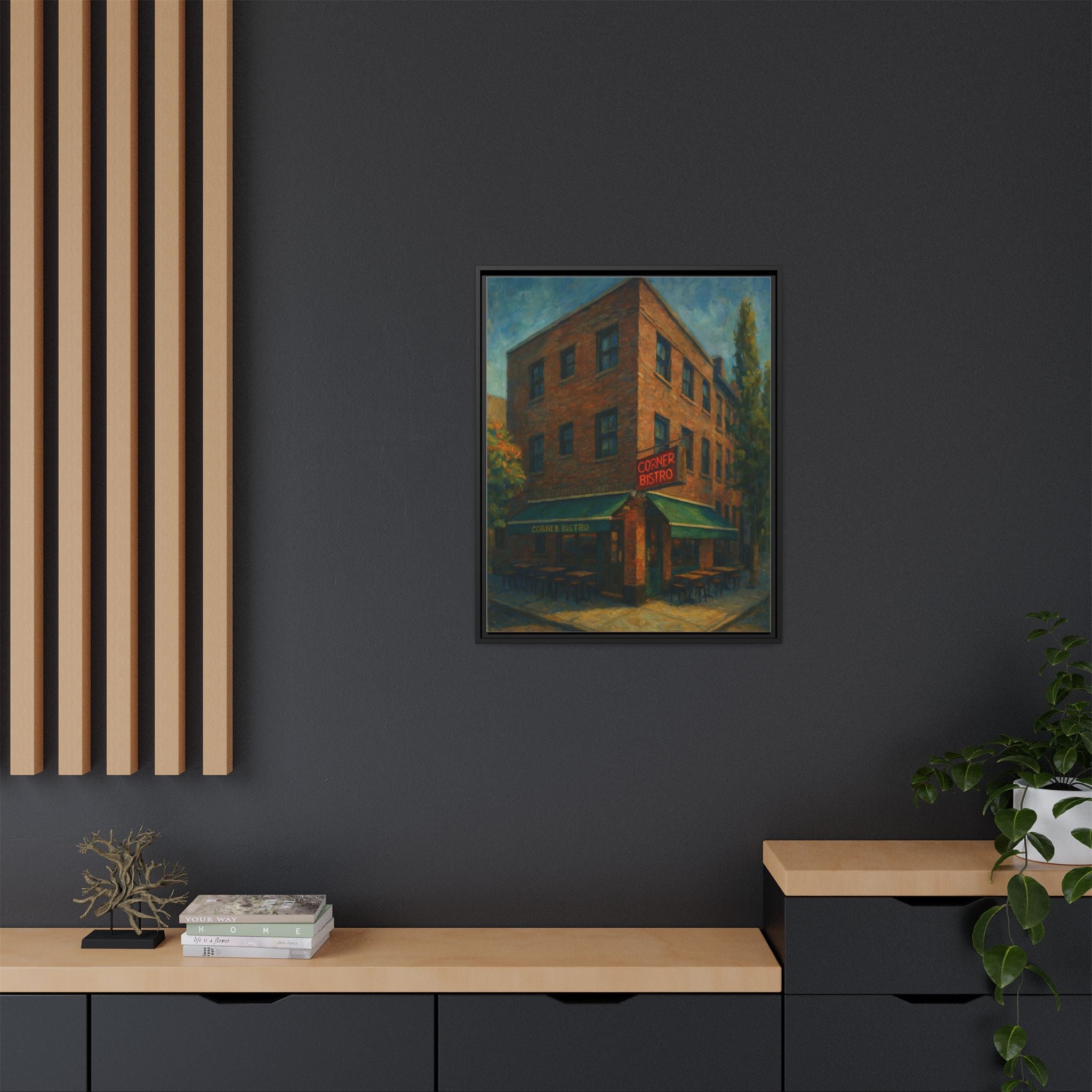 Corner Bistro  — Restaurant Print | Matte Canvas + Wooden Frame