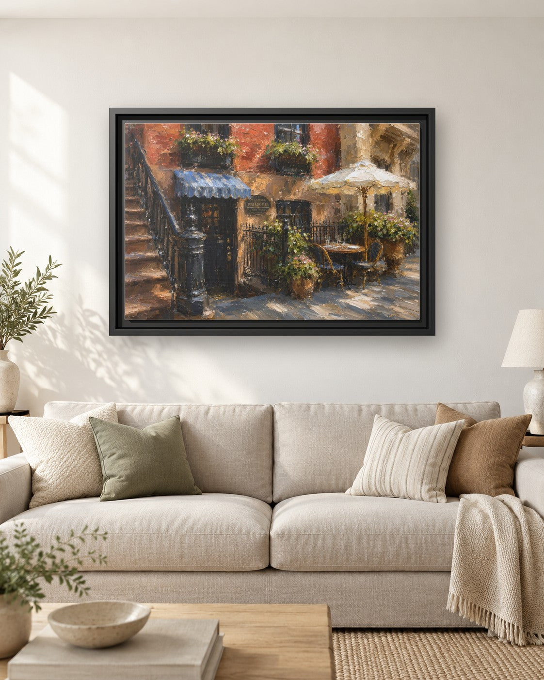 4 Charles Prime Rib framed canvas print hanging above a sofa