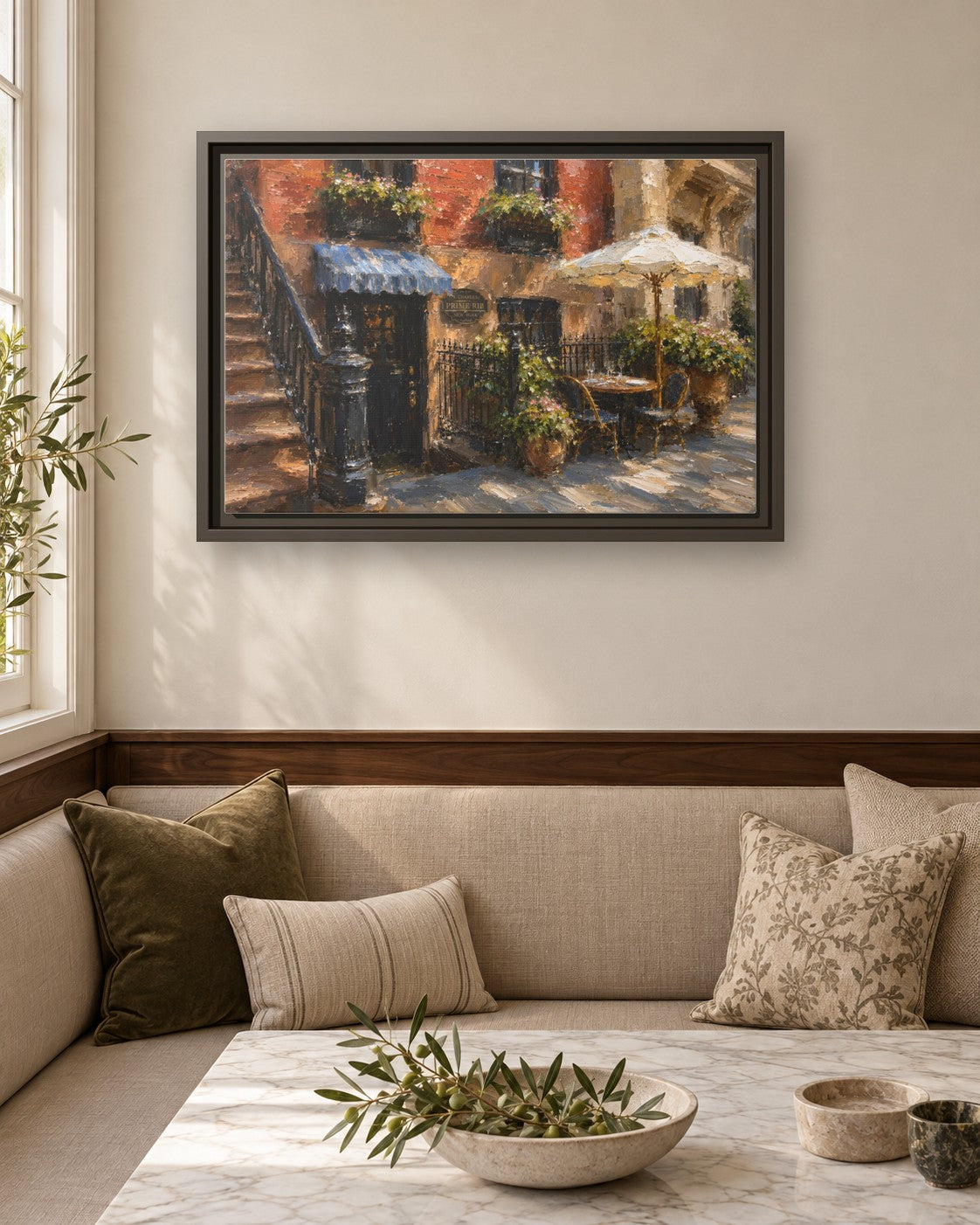 4 Charles Prime Rib framed canvas print in a breakfast nook