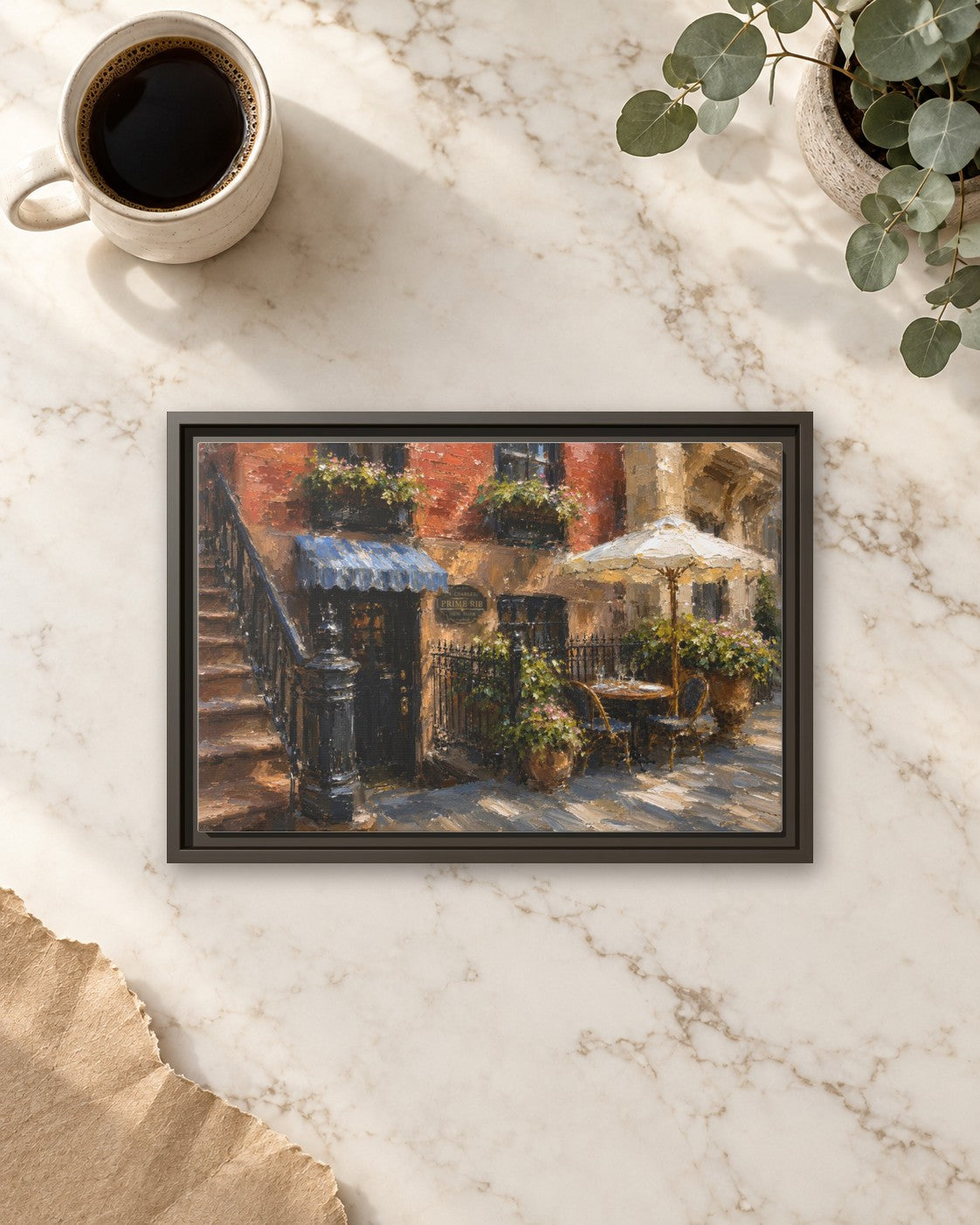 4 Charles Prime Rib framed canvas print lying on a table