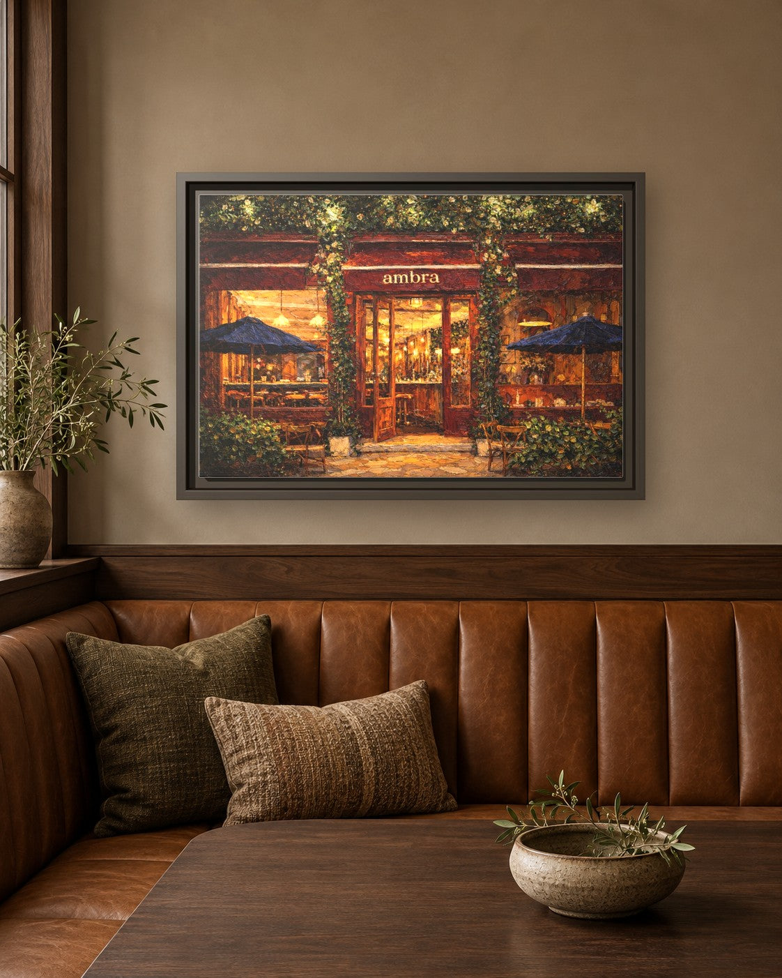 Ambra framed canvas print in a breakfast nook