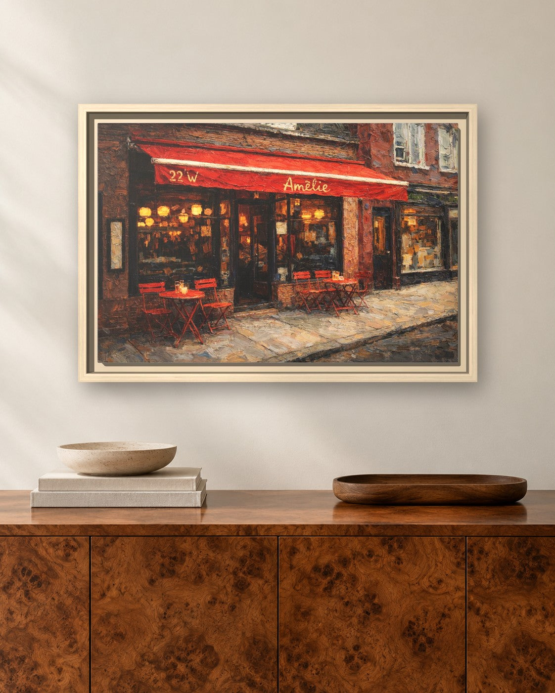 Amelie framed canvas print hanging above a sideboard